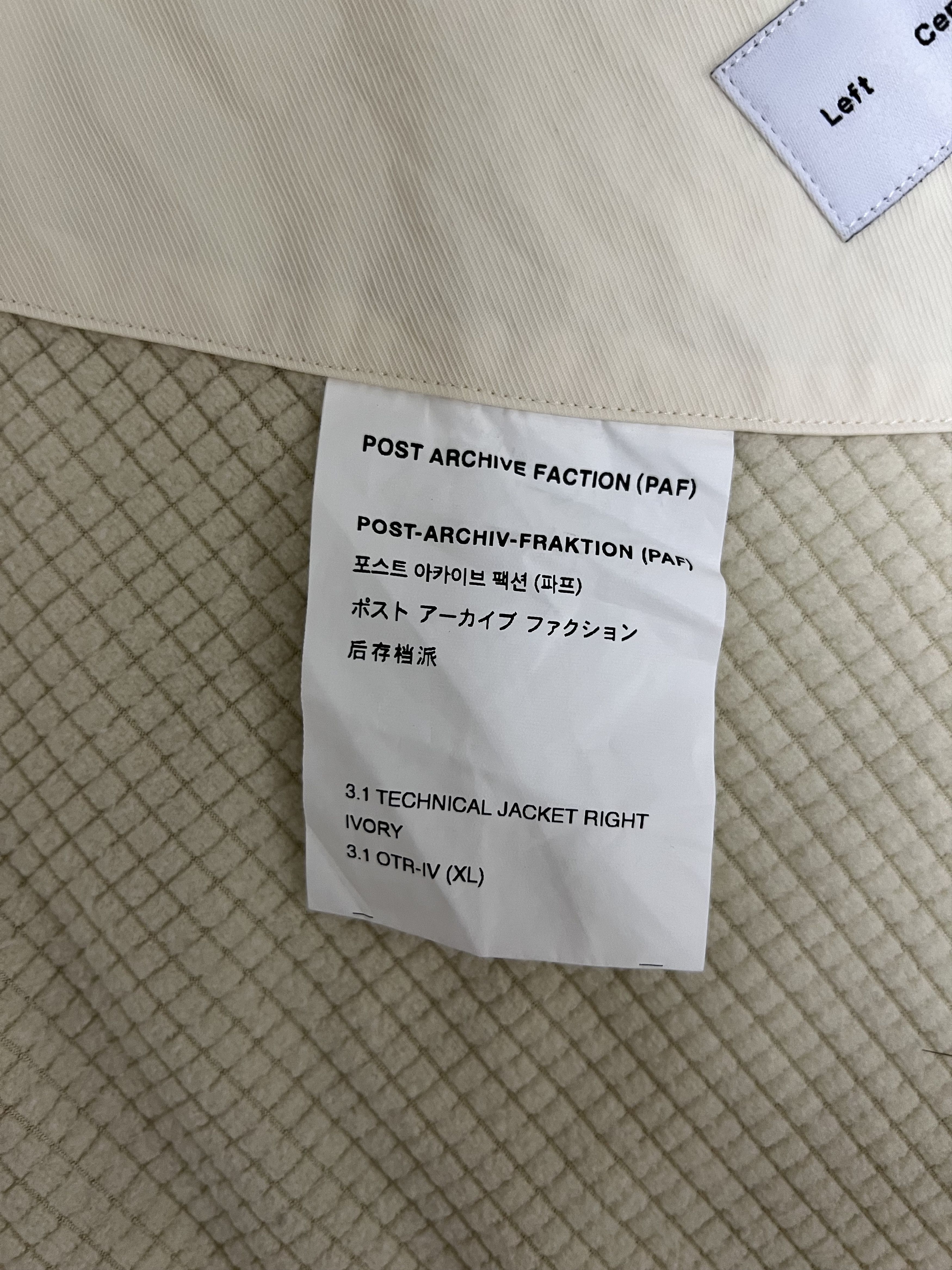 POST ARCHIVE FACTION (PAF) 💚 Post Archive Faction 3.1 Technical Jacket Right Ivory XL Size US XL / EU 56 / 4 - 10 Thumbnail