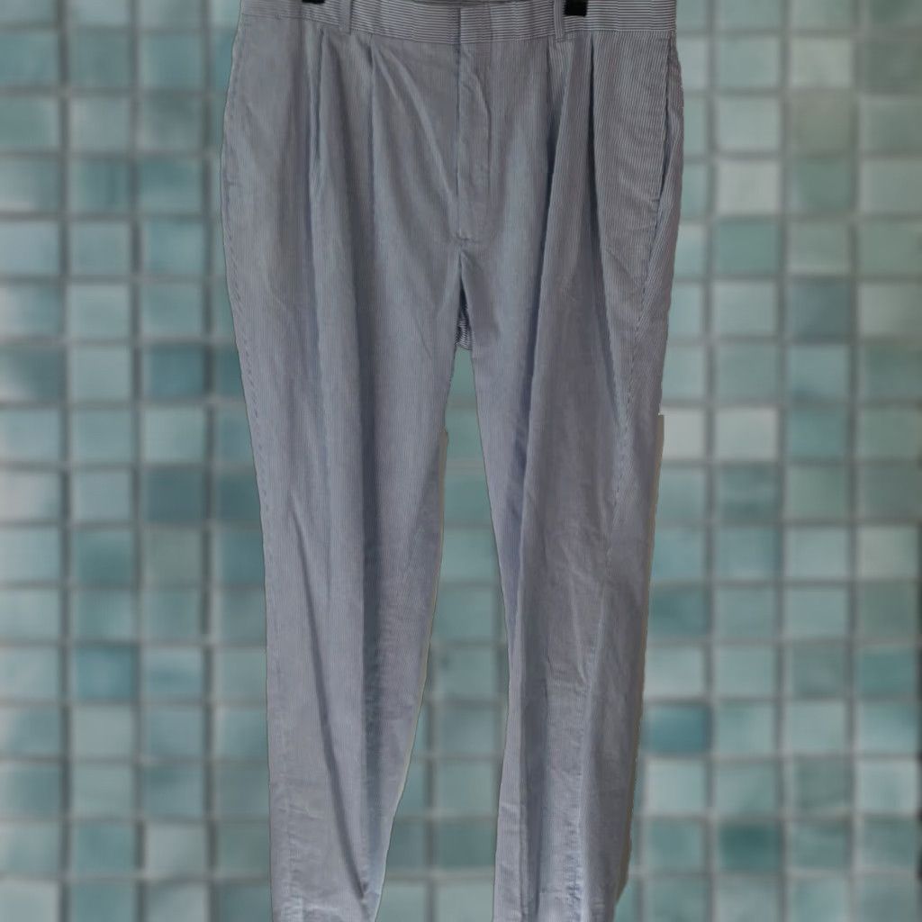 Vintage Mens Casual Dress Pants Striped Blue Pleated Front Straight Leg Size 36 X33 Size US 36 / EU 52 - 1 Thumbnail
