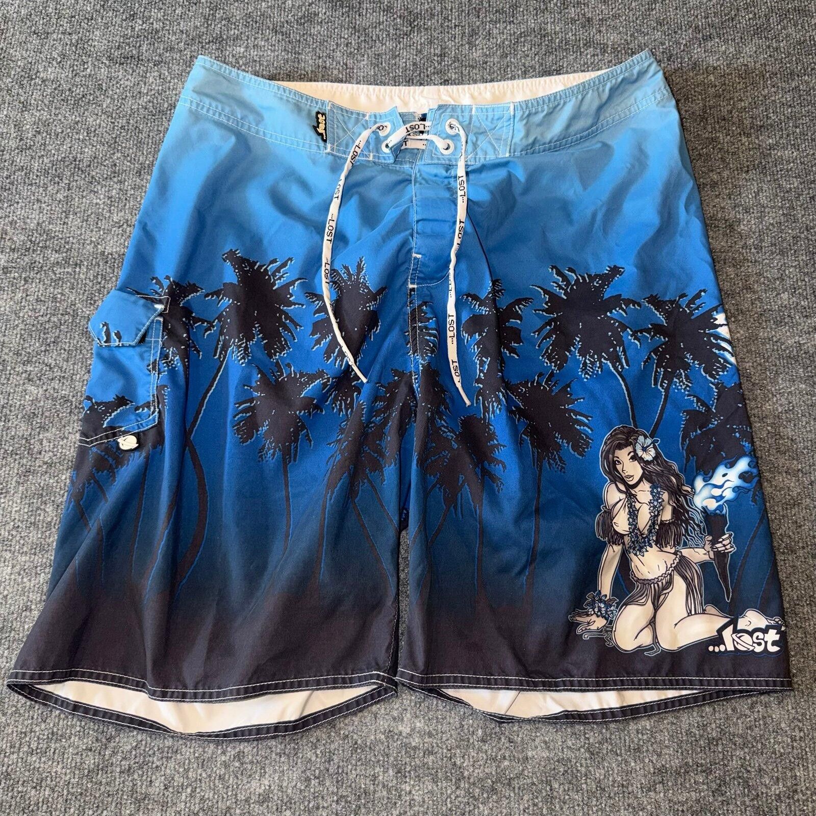 Billabong LOST Enterprises Grail Pinup Girl Board Shorts Blue Mens LG Size US 34 / EU 50 - 1 Thumbnail