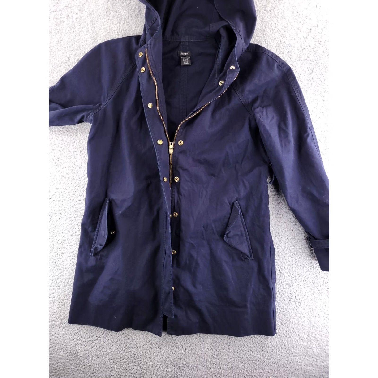 J.Crew J.CREW Canvas Jacket Womens 10 Navy Blue Long Overcoat Military Field Zip Button Jacket Coat Women Blue Size L / US 10 / IT 46 - 2 Thumbnail