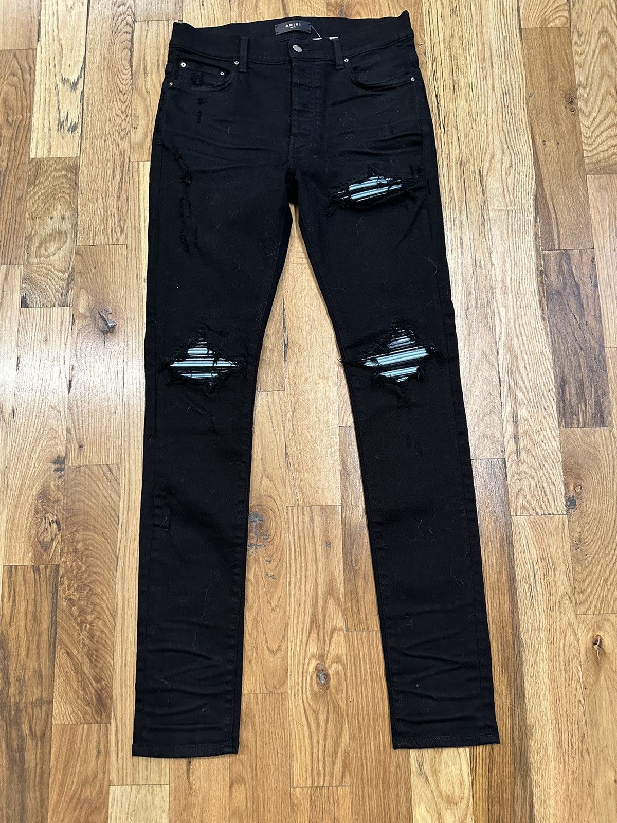 Amiri Amiri MX1 Light Blue Suede Black Denim Jeans Size 31 | Grailed