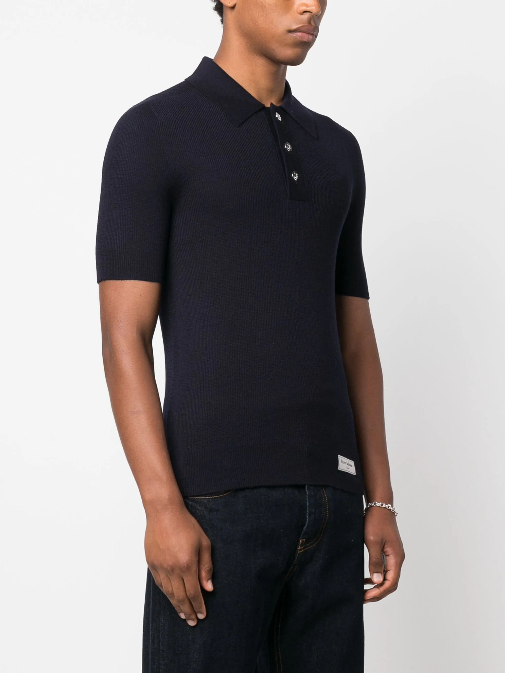 Balmain o1srvl11e1025 Logo Patch Wool Polo Shirt in Navy Size US S / EU 44-46 / 1 - 3 Thumbnail