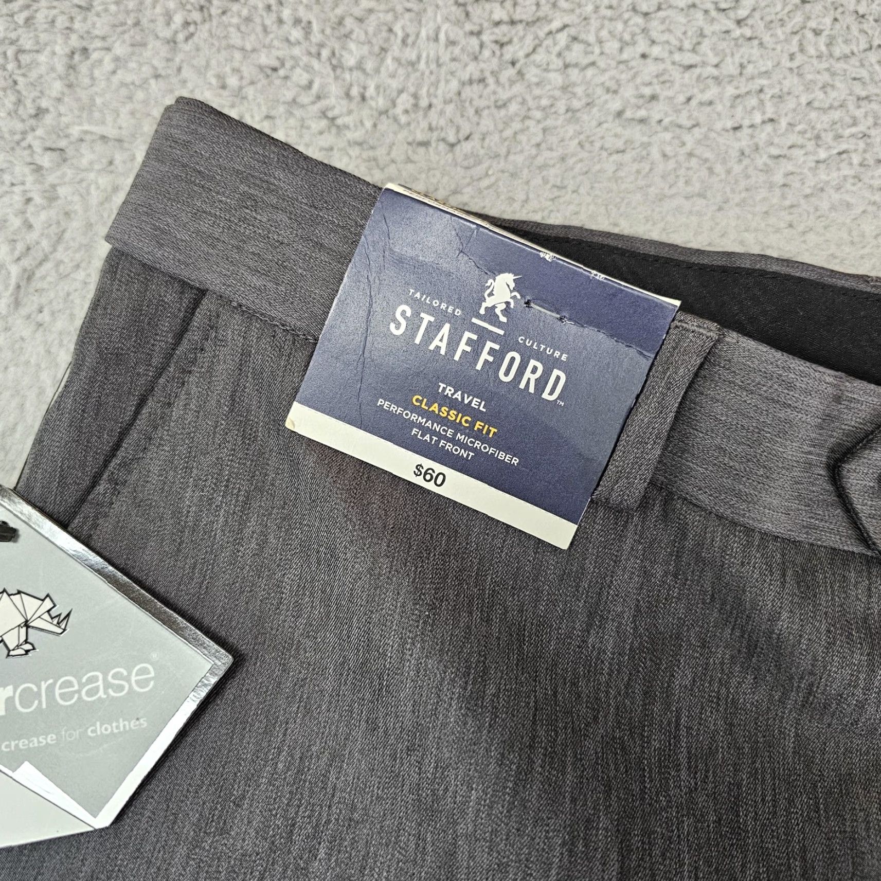 Stafford Stafford Pants Mens 38x30 Gray Travel Classic Fit Microfiber Flat Front Trouser Size US 38 / EU 54 - 3 Thumbnail