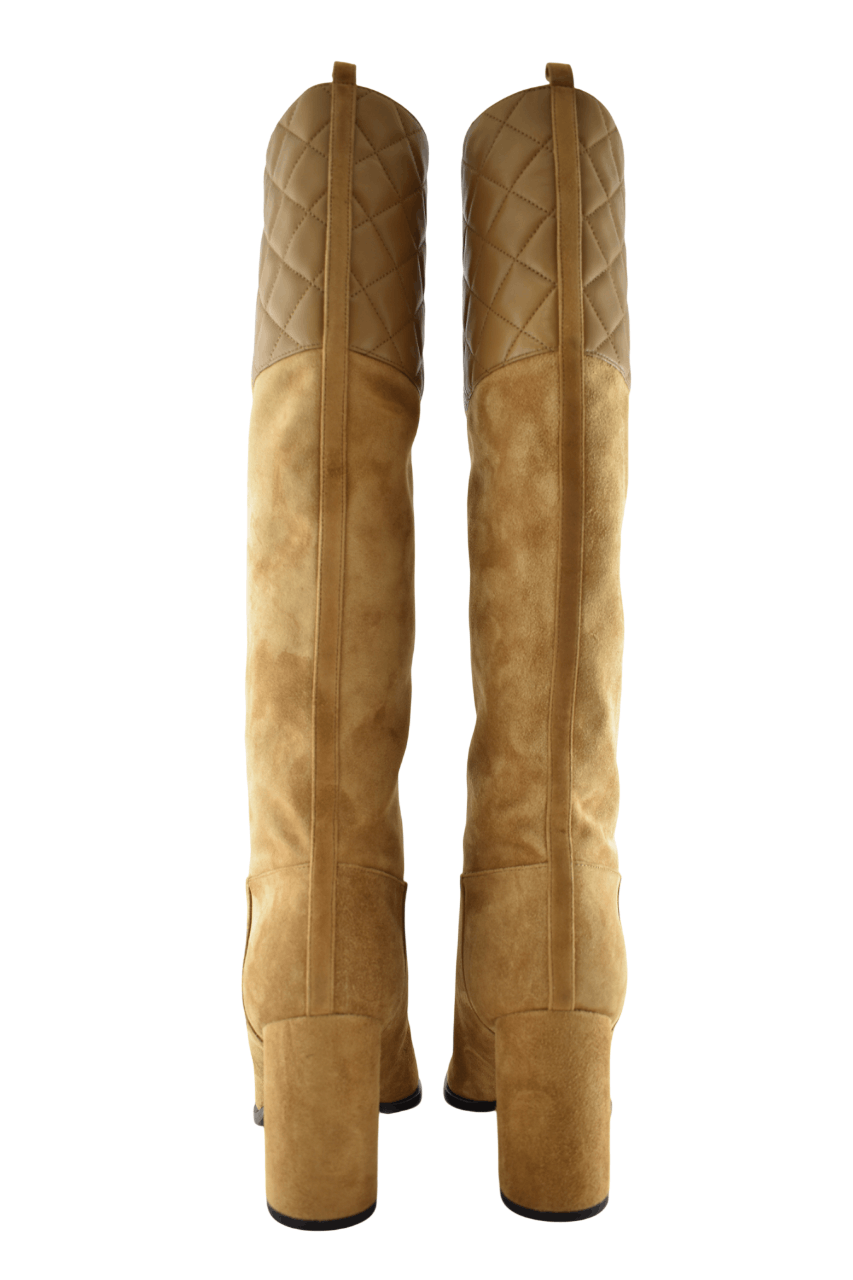 Chanel Chanel 23B Beige Quilted CC Logo Knee High Heel Boots 39 Size US 9 / IT 39 - 14 Thumbnail