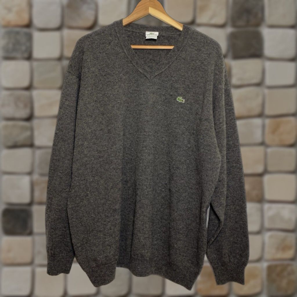 Lacoste VINTAGE Lacoste Men’s V-neck Sweater 2XL Gray Wool Pullover Casual Winter 90s Mens Size US XXL / EU 58 / 5 - 1 Thumbnail