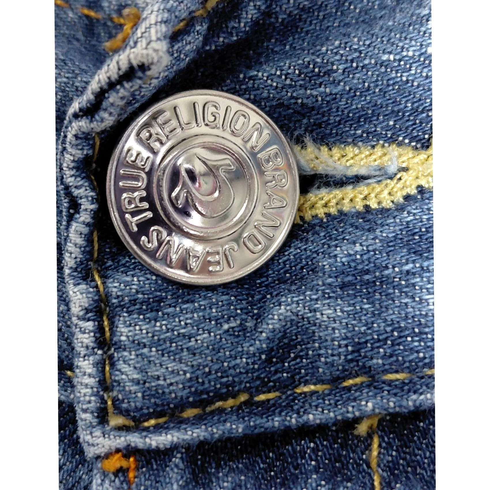 True Religion True Religion Jeans Slim Made in USA Blue Denim Men 33 Regular Inseam 30 Button Logo Straight Everyday Casual Belt Loop Sungold? Size US 33 - 3 Thumbnail