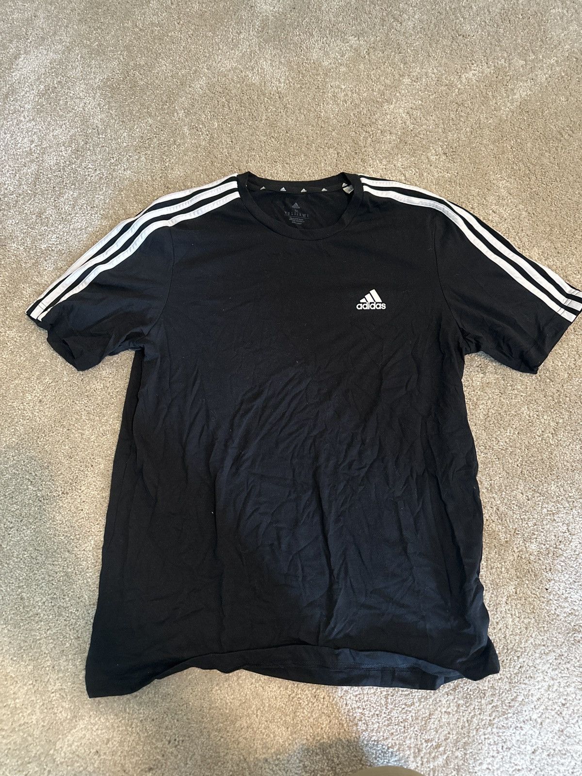Adidas Adidas Striped Shoulders Black Tee Size US M / EU 48-50 / 2 - 1 Thumbnail
