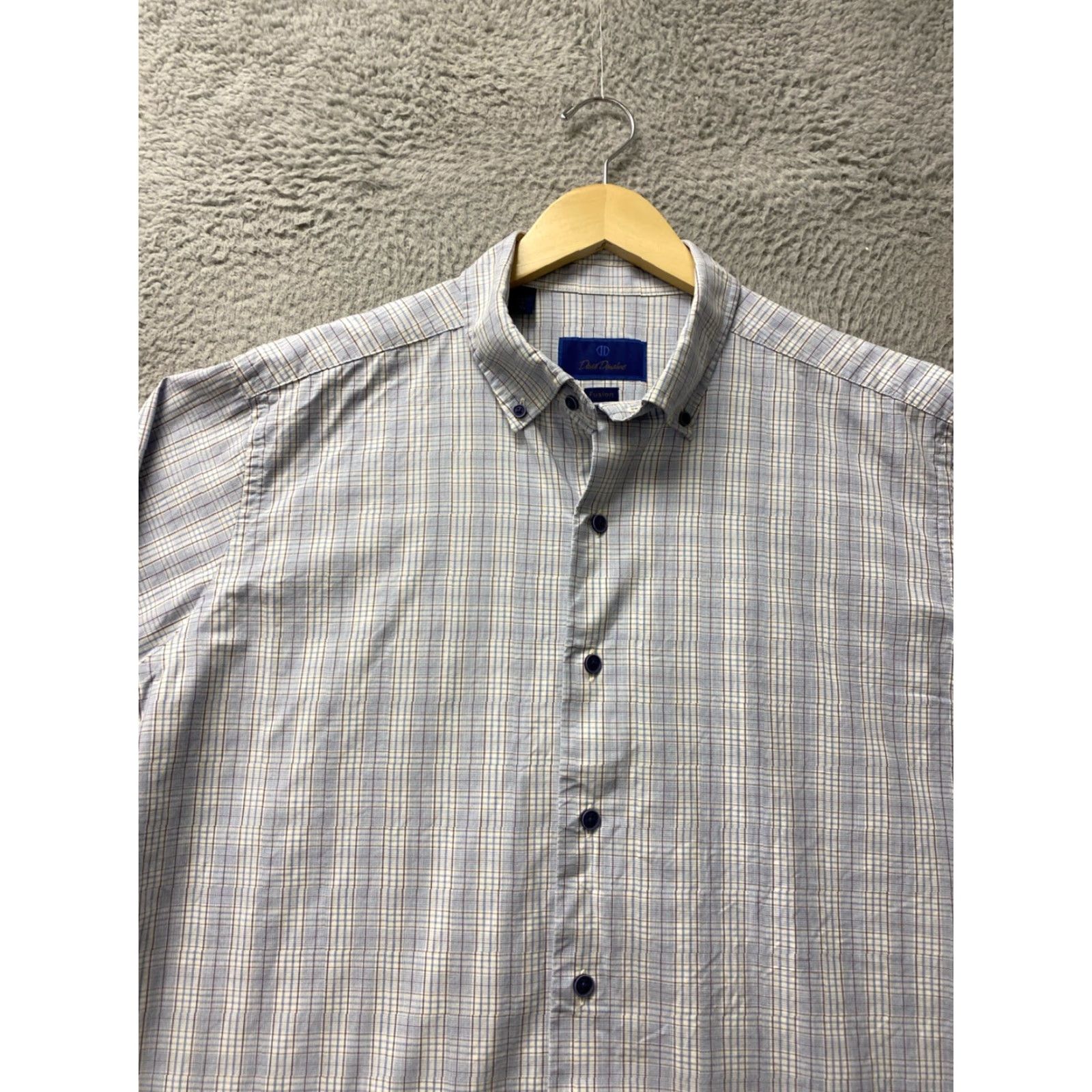 David Donahue VINTAGE David Donahue Dress Shirt Men 17 Blue Gingham Formal Business Casual Classic Fit Size 46R - 2 Thumbnail