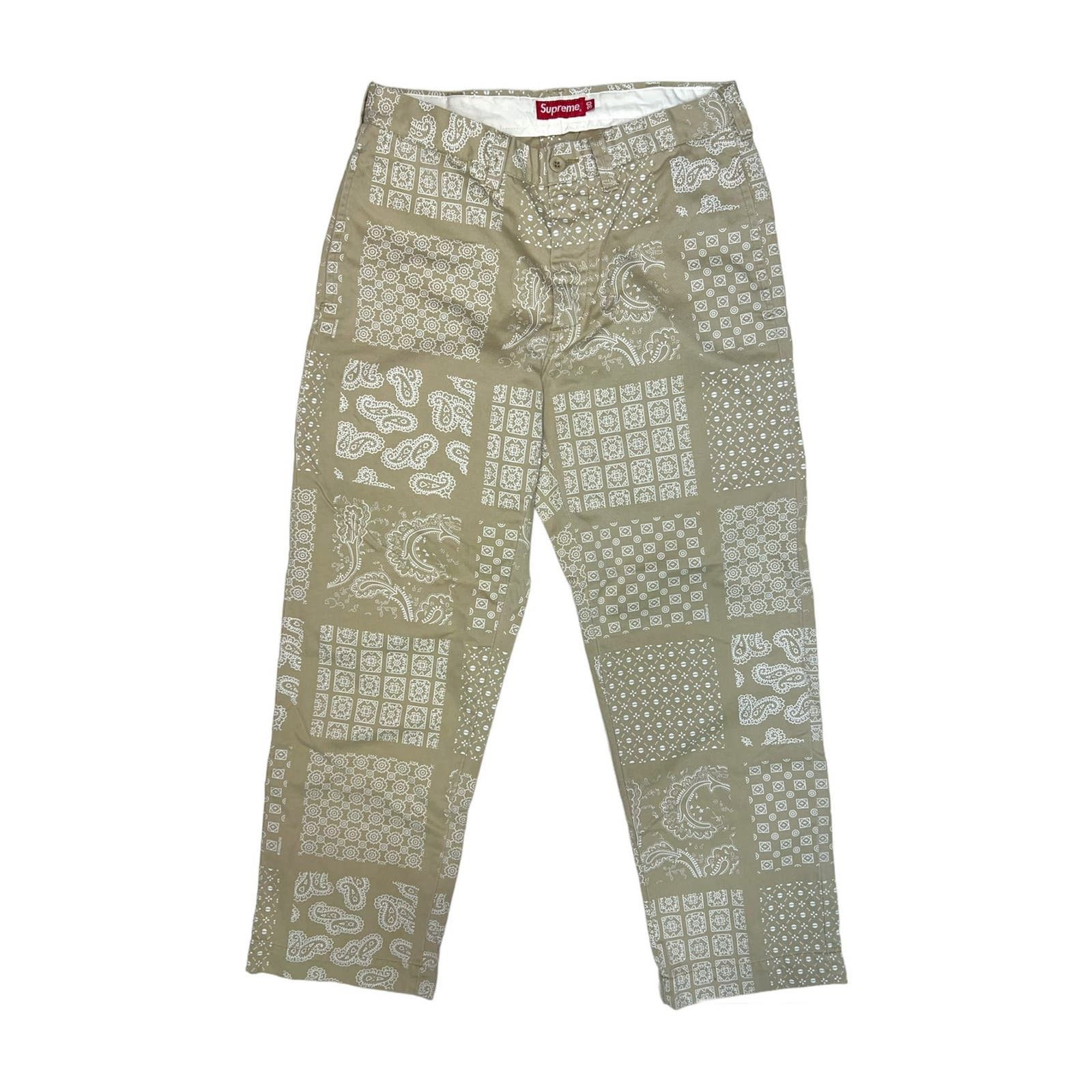 image of Supreme Ss20 Paisley Bandana Grid Chino Work Pants in Tan, Men's (Size 30)