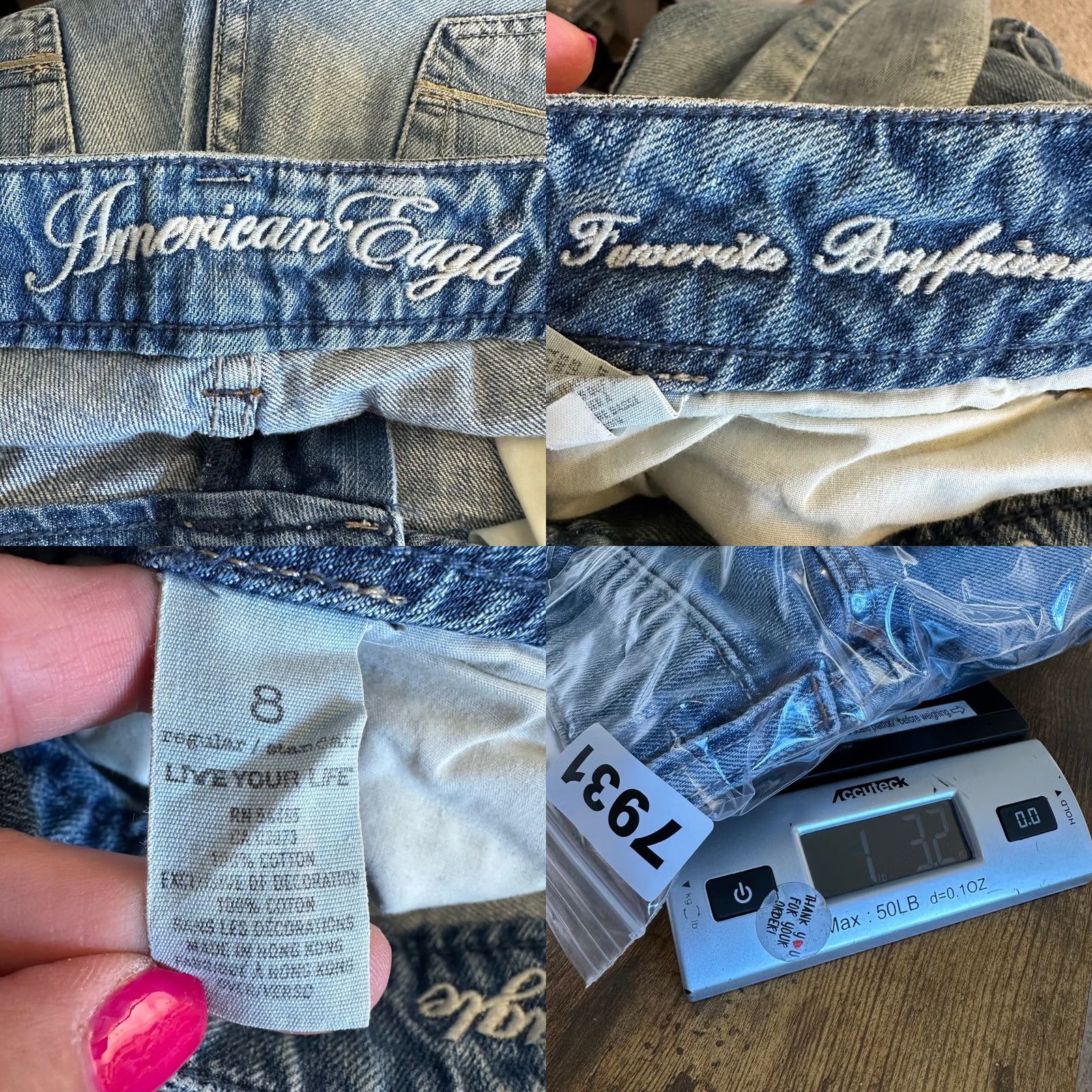 American Eagle Outfitters VINTAGE? No. American Eagle Outfitters Low Rise Flare Jeans Medium Wash Distressed Blue Denim Womens 12 Size 24" / US 00 / IT 34 - 8 Thumbnail