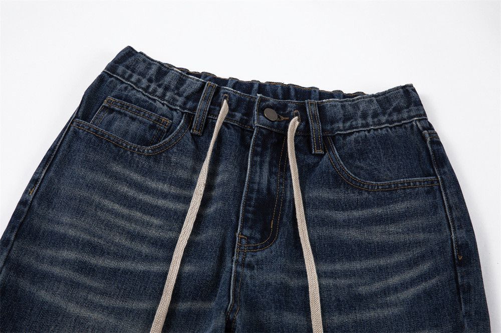Jean Vintage men's casual drawstring distressed washed jeans Size US 32 / EU 48 - 3 Thumbnail