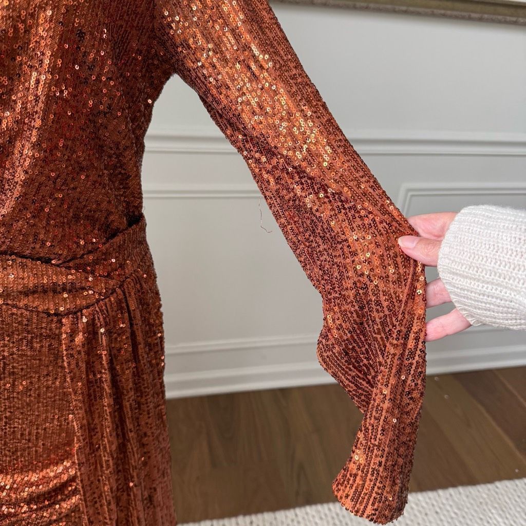 Fashion Nova Center Stage Sequin Mini Dress Bronze L