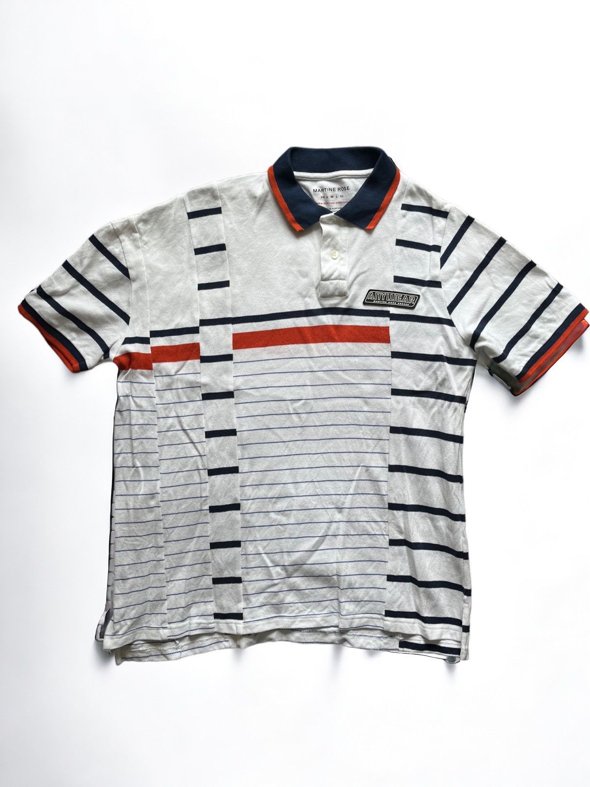 image of Martine Rose Asymmetrical Striped Polo Shirt in Blue/White, Men's (Size Small)