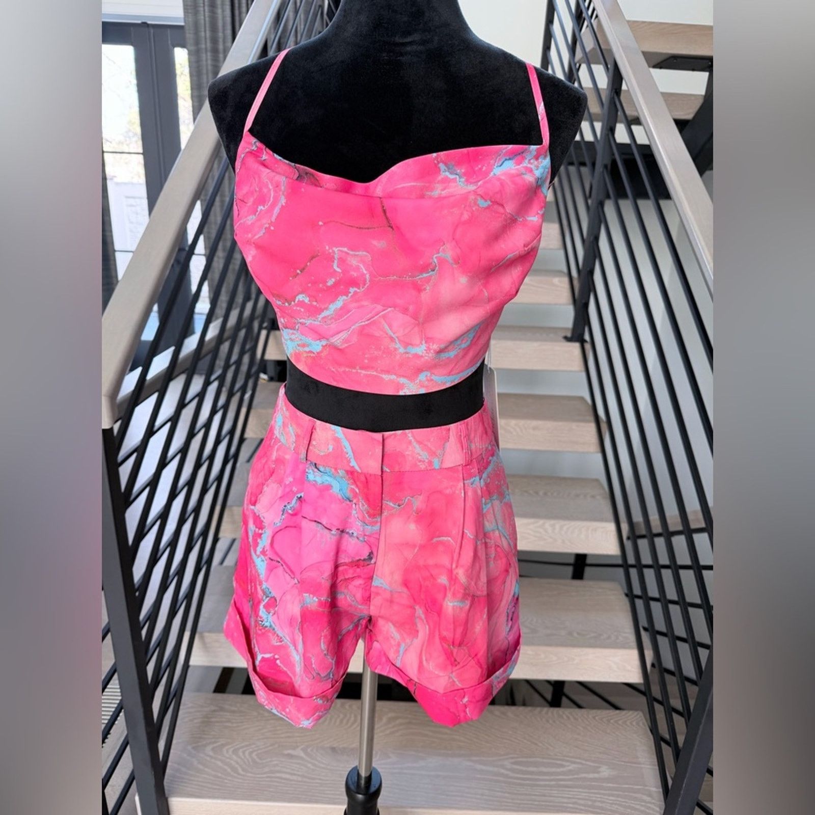 Other Pink and Blue Marble Crop Top & Matching Shorts set size S Size S / US 4 / IT 40 - 3 Thumbnail