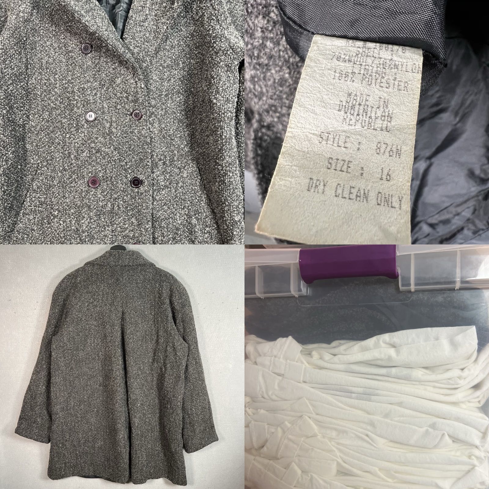 Sandro VINTAGE Sandro Coat Womens 16 Gray Wool Blend Tweed Overcoat 90s Size XXL / US 16-18 / IT 52-54 - 8 Thumbnail