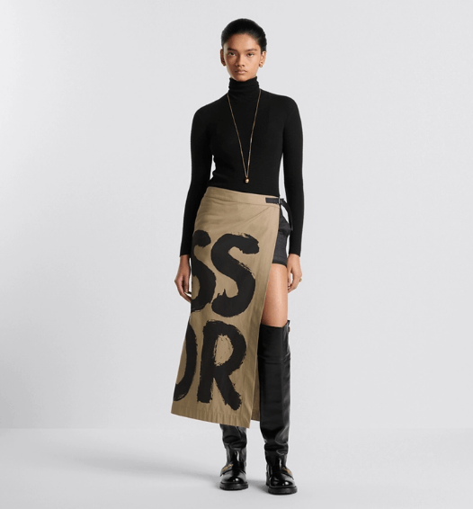 Dior o1w1db11225 457P84 Open-Front Midi Skirt in Beige/Black Size 30" / US 8 / IT 44 - 4 Thumbnail