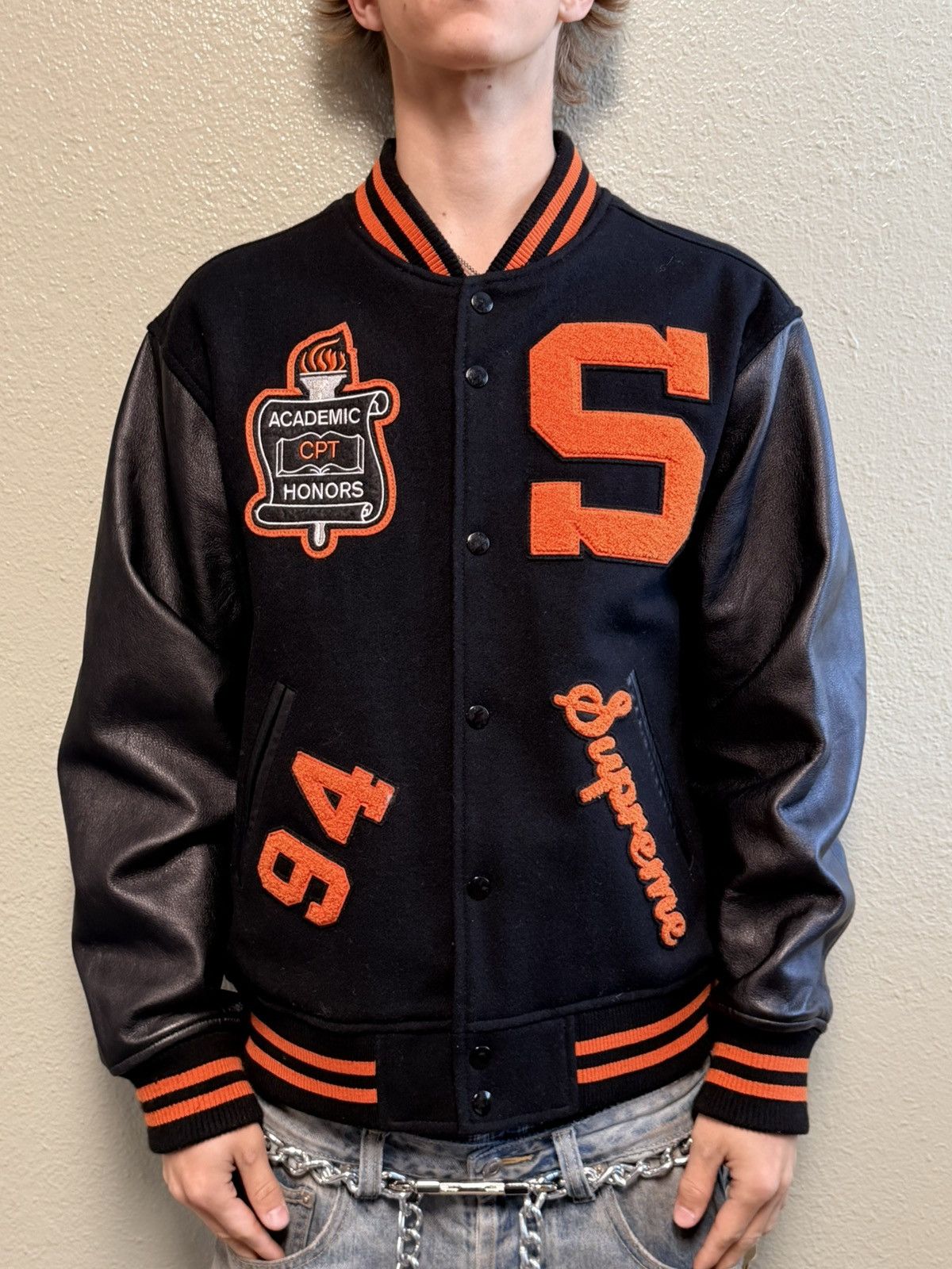 Supreme NEW Supreme Pebbled Leather Varsity Jacket - Rainbow | Grailed
