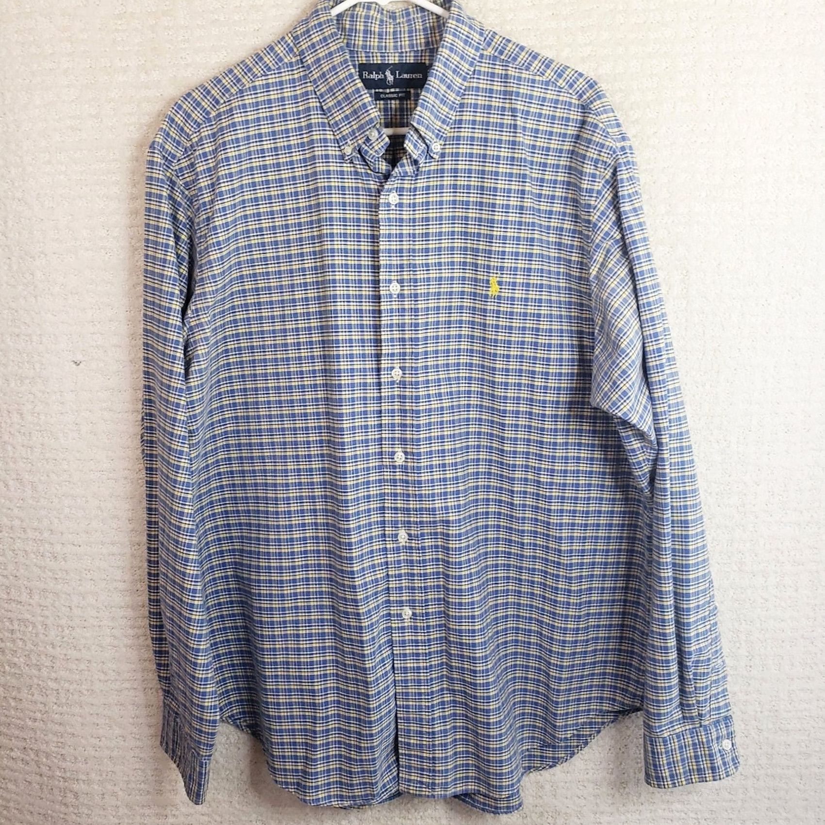 Ralph Lauren Ralph Lauren Men’s Button-Down Shirt XL Blue Yellow Plaid Chambray Classic Fit Size US XL / EU 56 / 4 - 2 Thumbnail