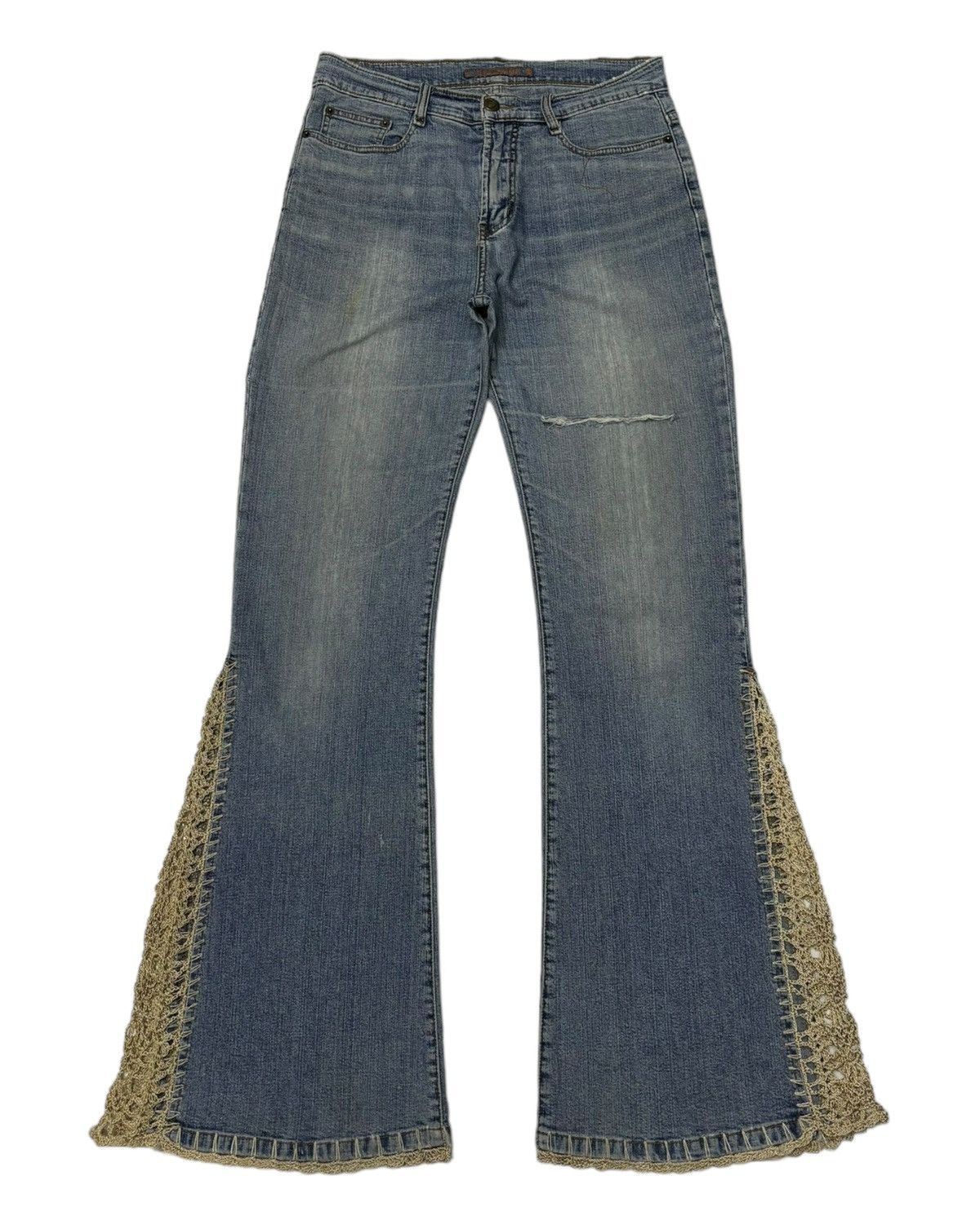 Designer Vintage Flared Jeans Toco Toco Crochet Bootcut Jeans Size US 27 - 5 Thumbnail