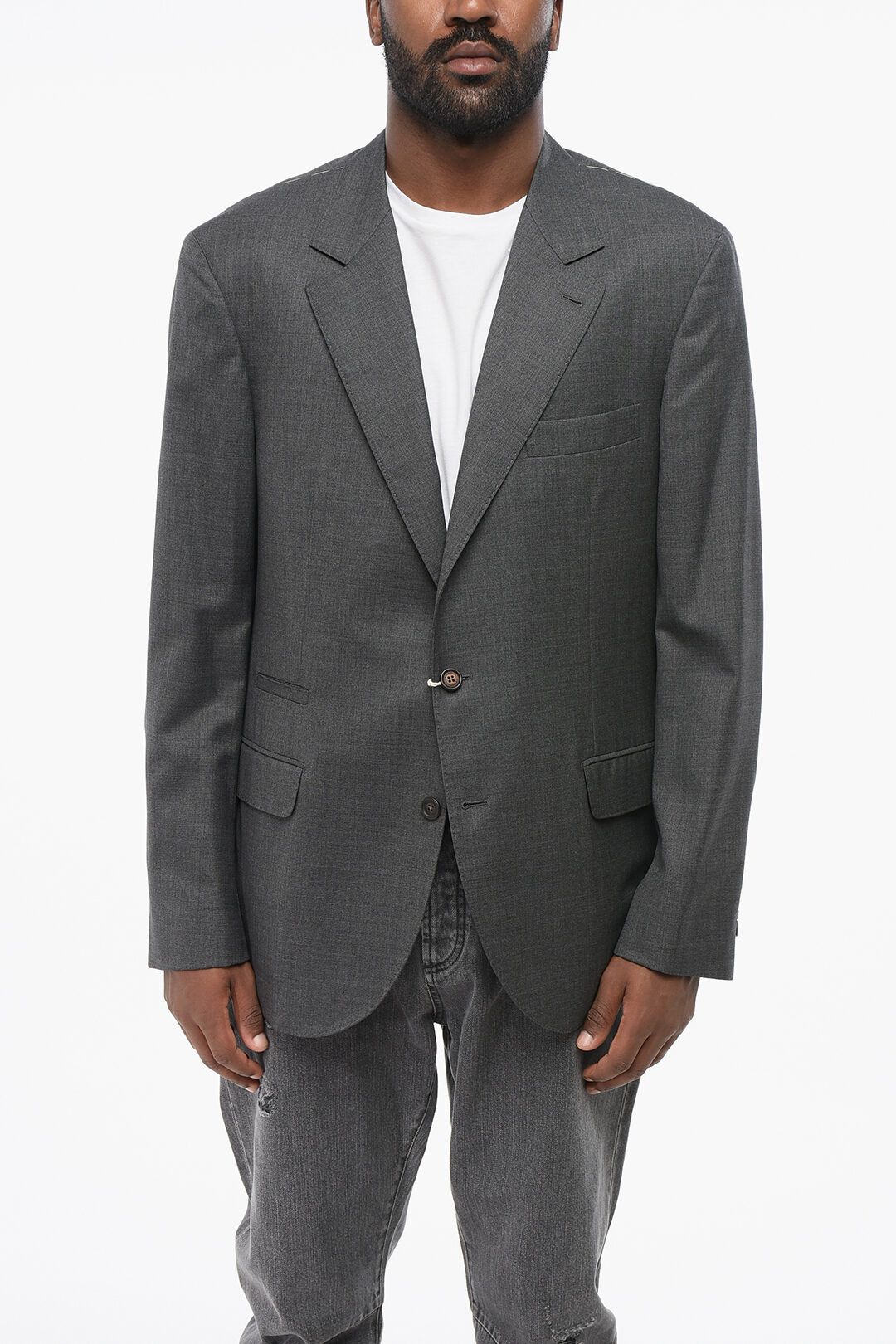 Brunello Cucinelli og1mm0725 Virgin Wool Half-lined Blazer in Dark Grey Size US XL / EU 56 / 4 - 1 Thumbnail