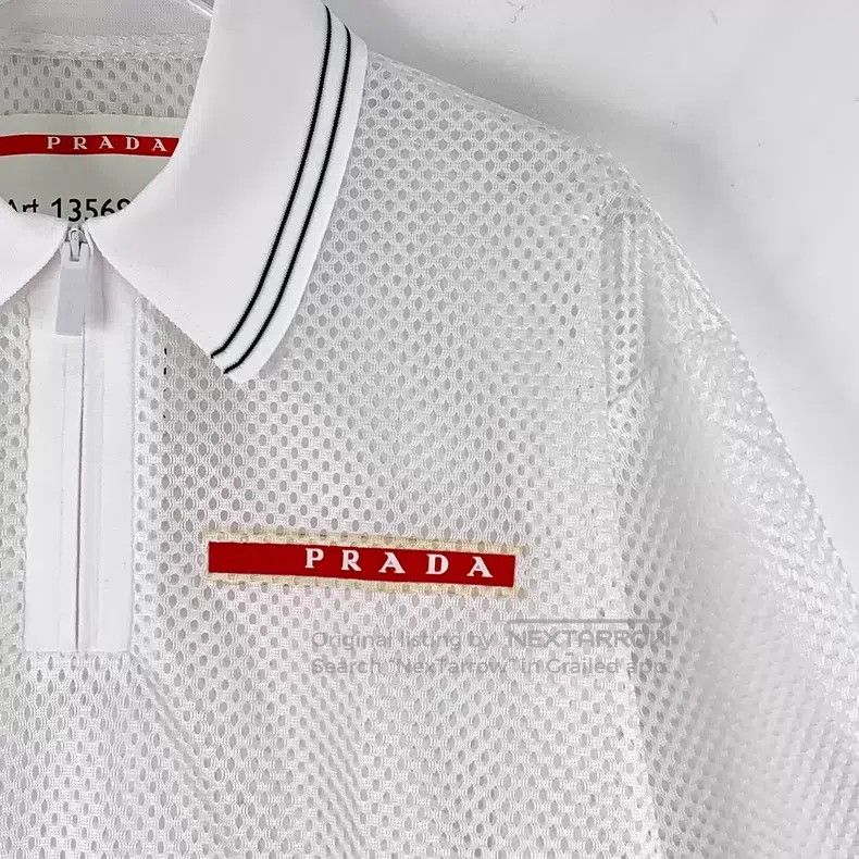 Prada Prada White logo red label lapel semi-zipper short sleeve Size US M / EU 48-50 / 2 - 3 Thumbnail