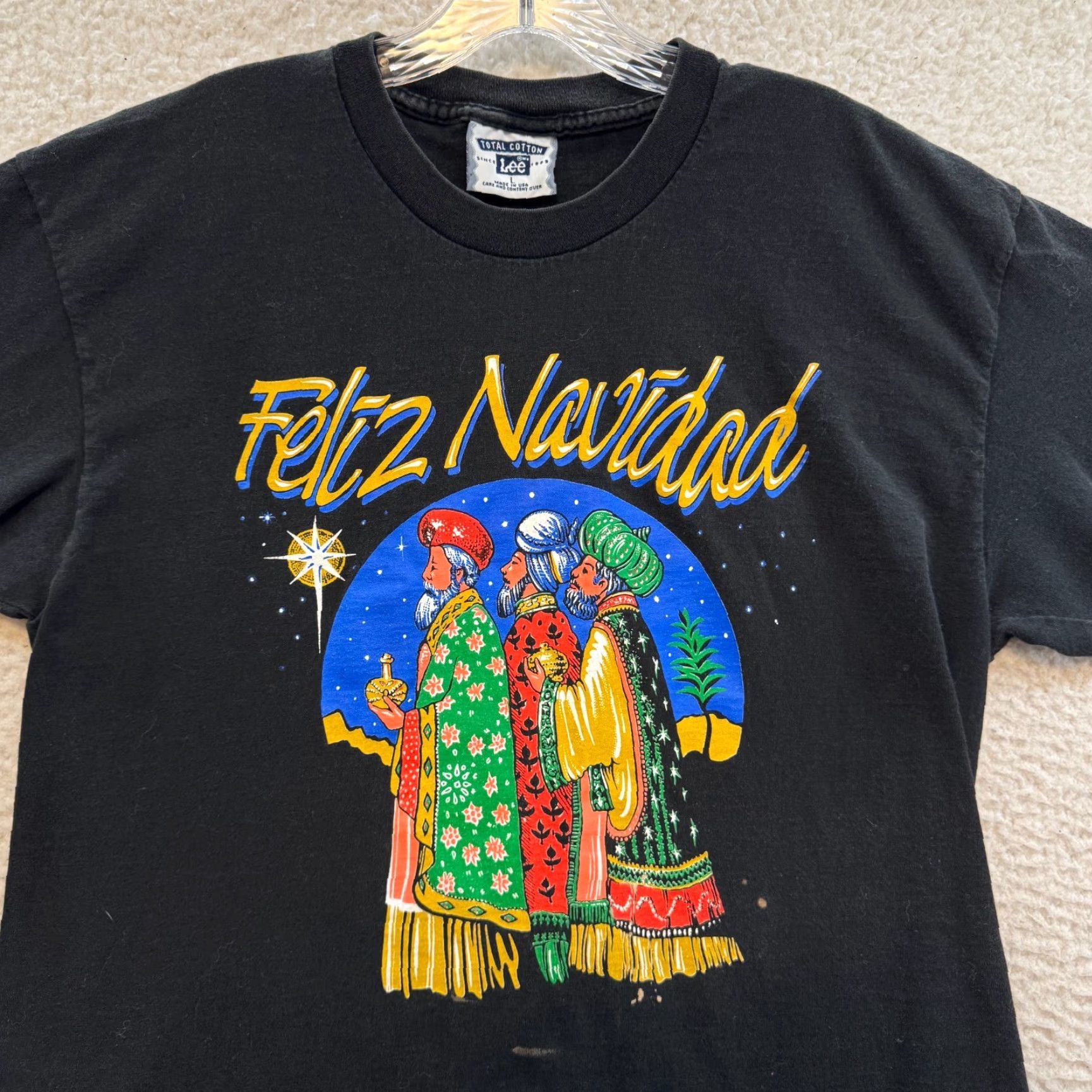 Lee VINTAGE Christmas T-Shirt Large Mens Black Feliz Navidad Wise Men Graphic Shirt Mens L Black Christmas Feliz Navidad Wise Men Graphic Tee Size US L / EU 52-54 / 3 - 3 Thumbnail