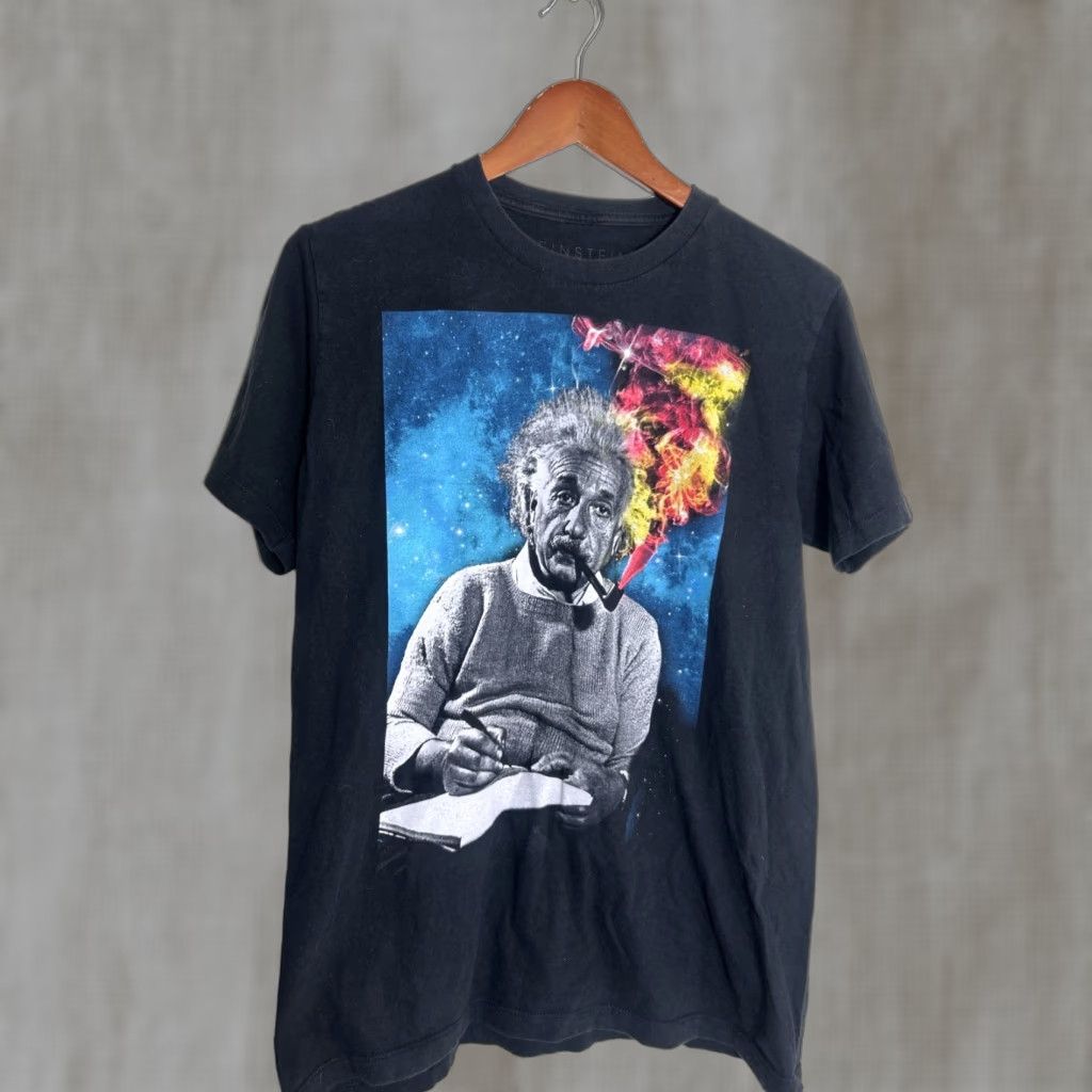 Vintage Albert Einstein Space Shirt Womens Medium Yellow Graphic Tee Black Blue Red Size M / US 6-8 / IT 42-44 - 1 Thumbnail