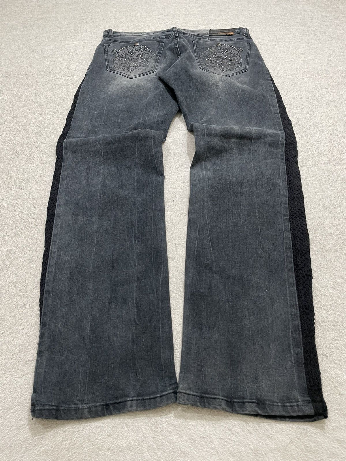 Japanese Brand 00s Jambangee Studed Denim Embroidered Skull Wash Jeans Y2K Size US 35 - 8 Thumbnail