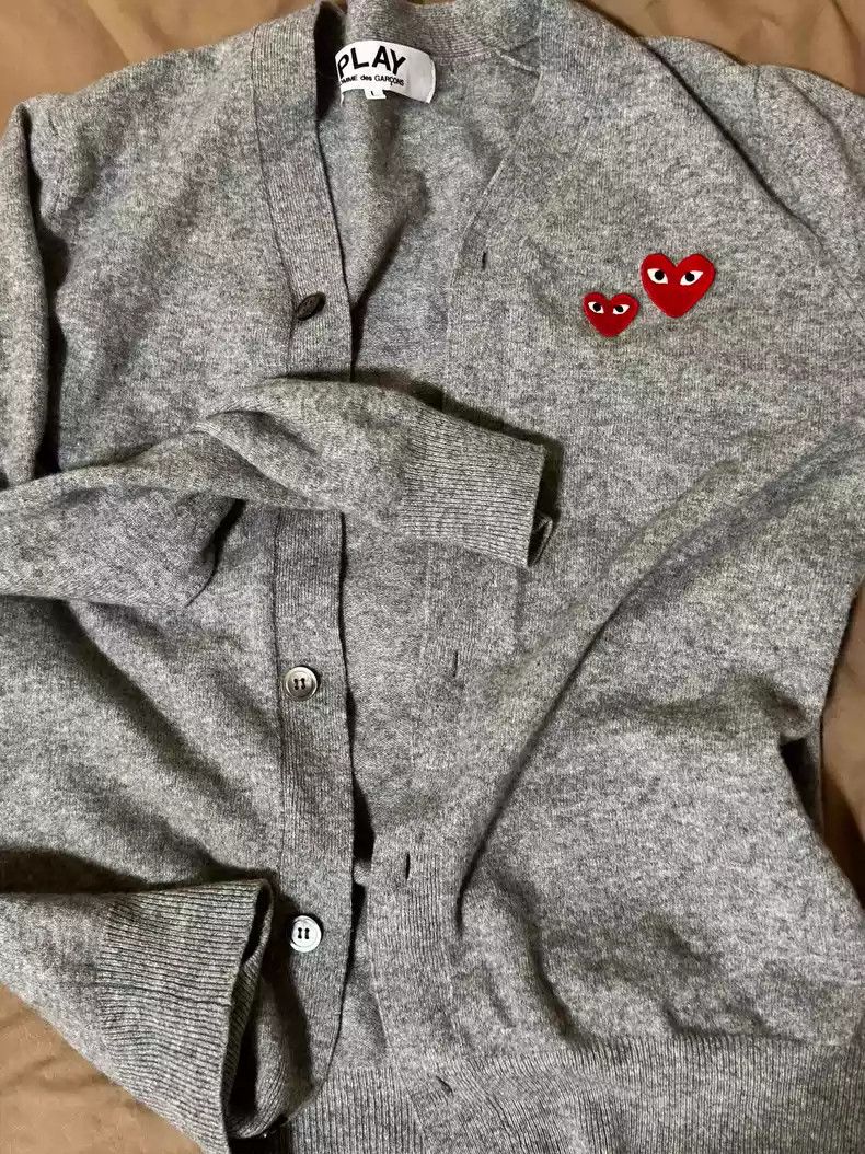 comme des garcon double Heart Horizontal Embroidered Sweater