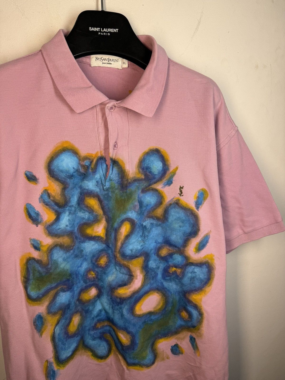 Yves Saint Laurent 1of1 YSL Polo Shirt Pink Art Vintage Tee Button Up y2k Size US XL / EU 56 / 4 - 7 Thumbnail