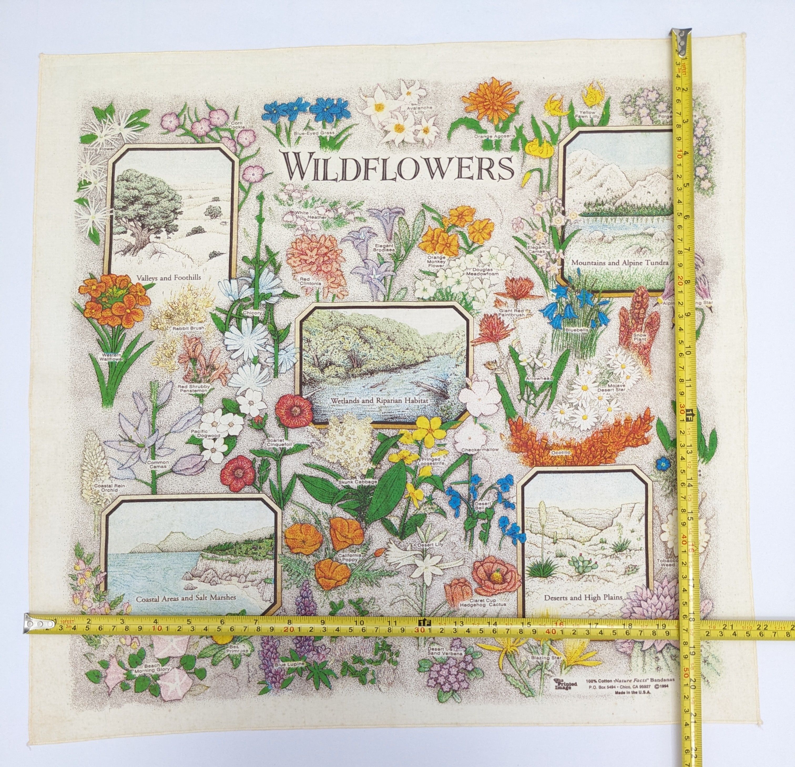 Primitive Vintage 1994 Wildflowers Nature Facts Bandana Size ONE SIZE - 5 Thumbnail