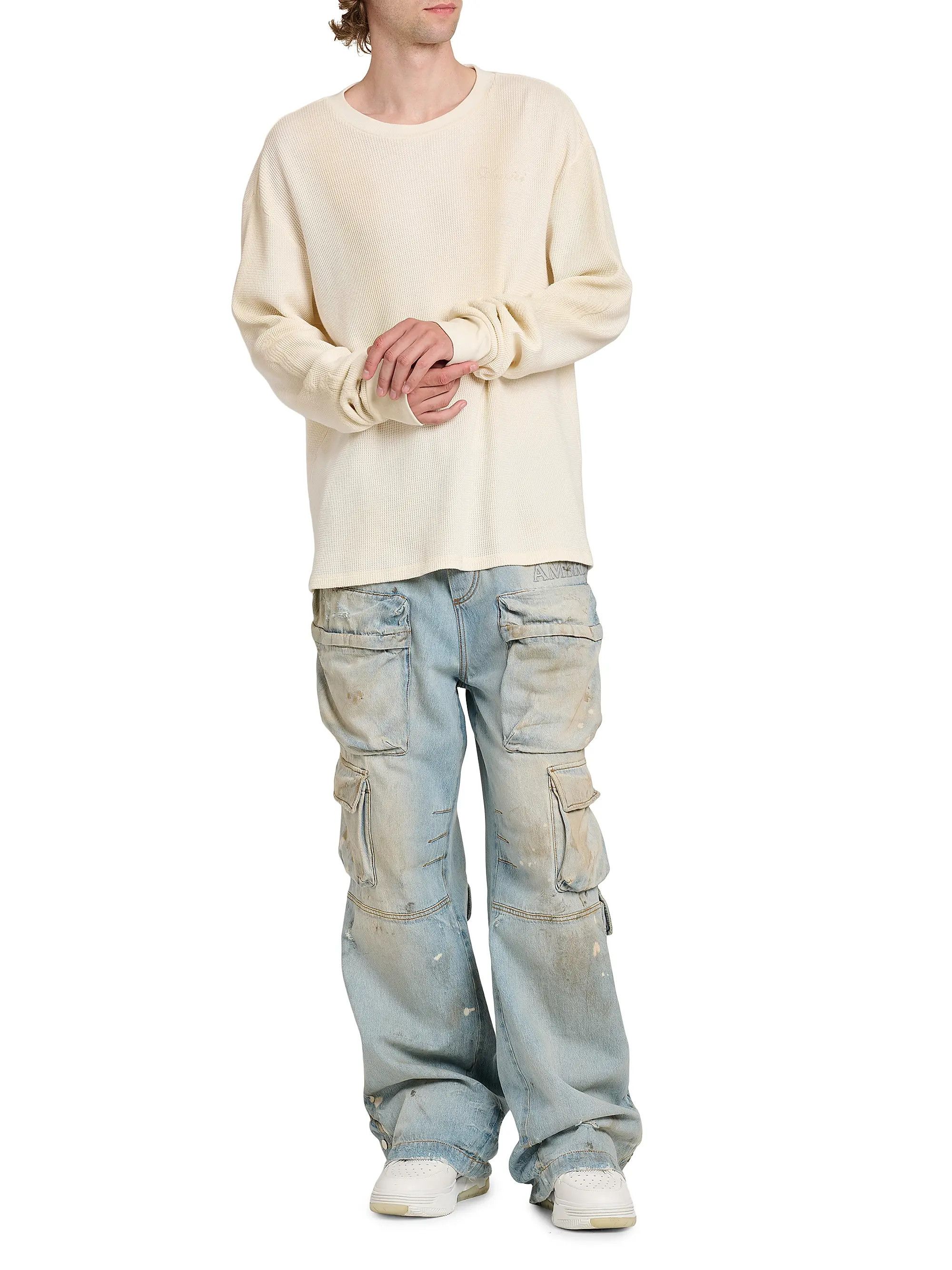 Amiri os11x0526 Bones Cotton Waffle-Knit Shirt in Ivory Size US XL / EU 56 / 4 - 2 Thumbnail
