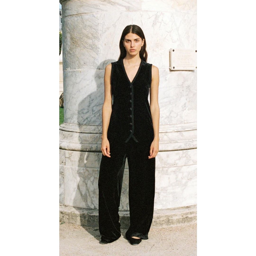 Ciao Lucia Ciao Lucia | Barca Pant Black Velvet Wide Leg Trousers XXS Size 24" / US 00 / IT 34 - 1 Thumbnail