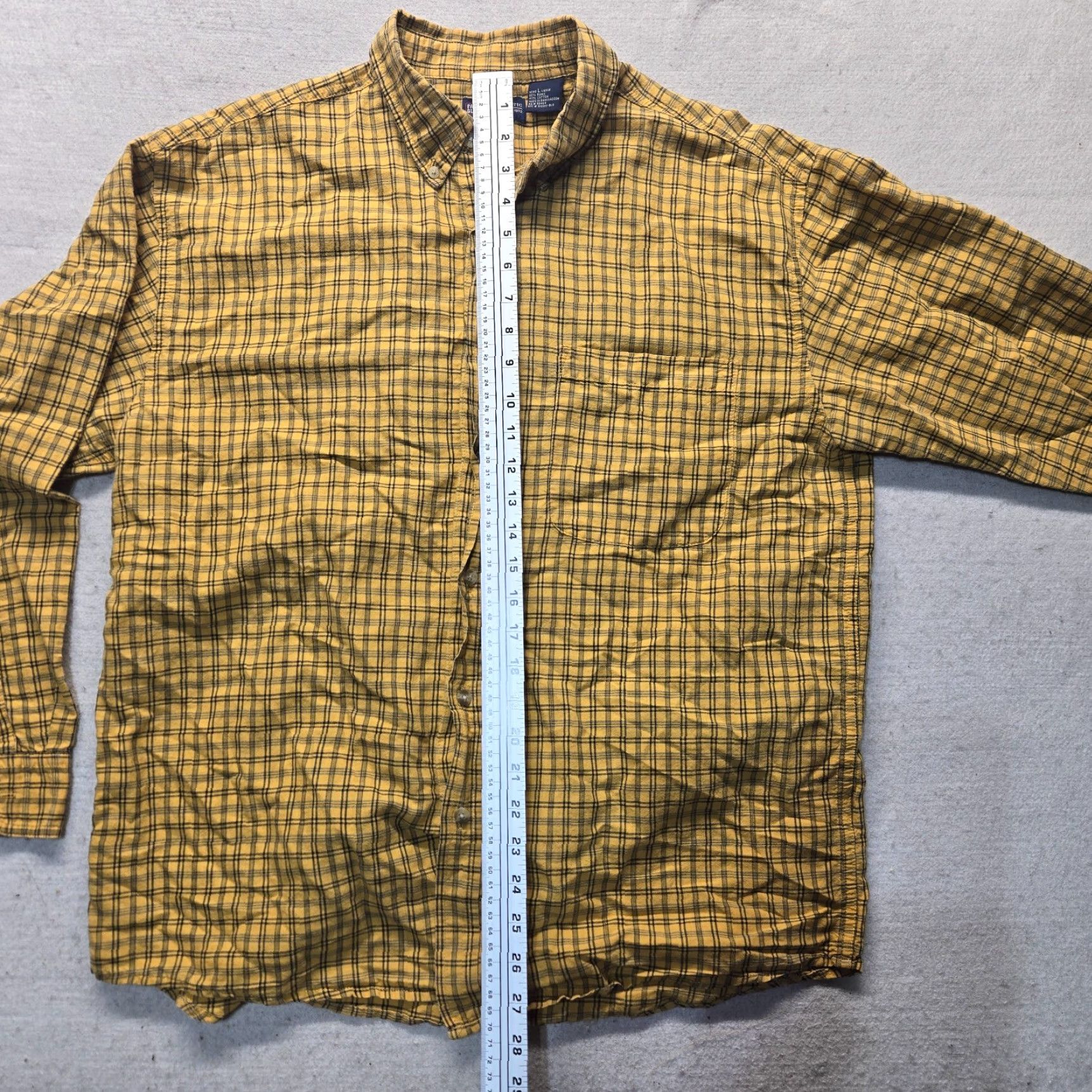 Faded Glory Faded Glory Men’s Button-Up Shirt Long Sleeve Yellow Plaid Cotton Size L Size US L / EU 52-54 / 3 - 6 Thumbnail