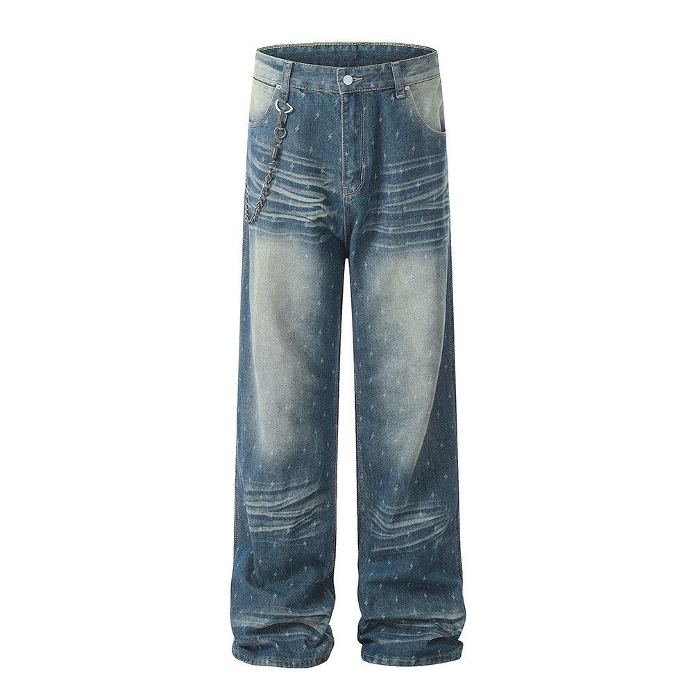 Japanese Brand × Jean Men's high street trend lightning distressed washed jeans Size US 34 / EU 50 - 1 Thumbnail
