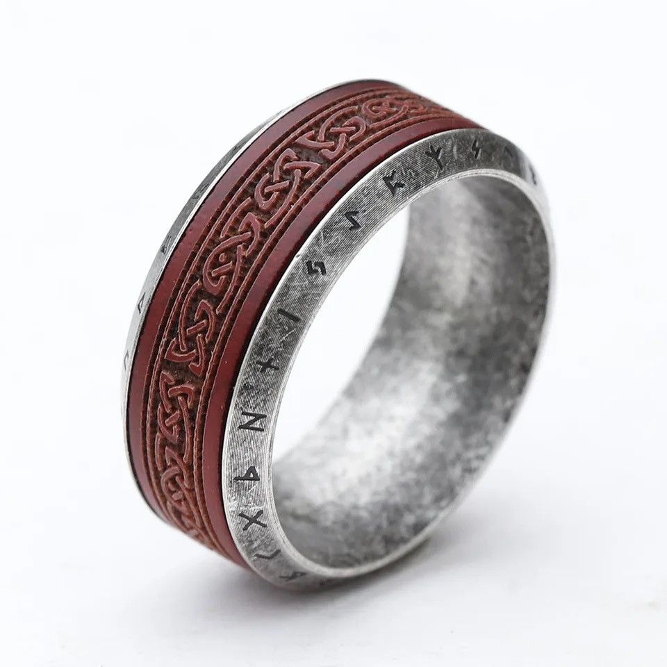 Jewelry × Vintage New Design 316L Stainless Steel Viking Runes Rosewood Ring Size ONE SIZE - 1 Thumbnail