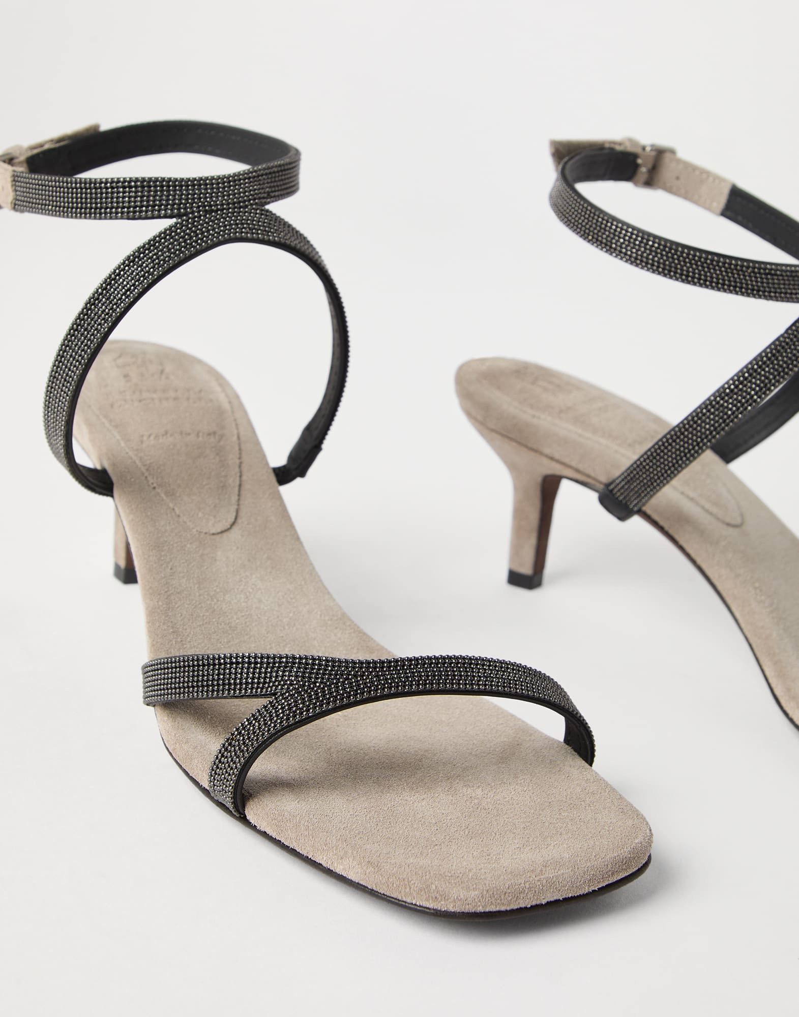 Brunello Cucinelli o1la1rc1a0326 Suede Heels With Precious Straps in Black Size US 9 / IT 39 - 3 Thumbnail