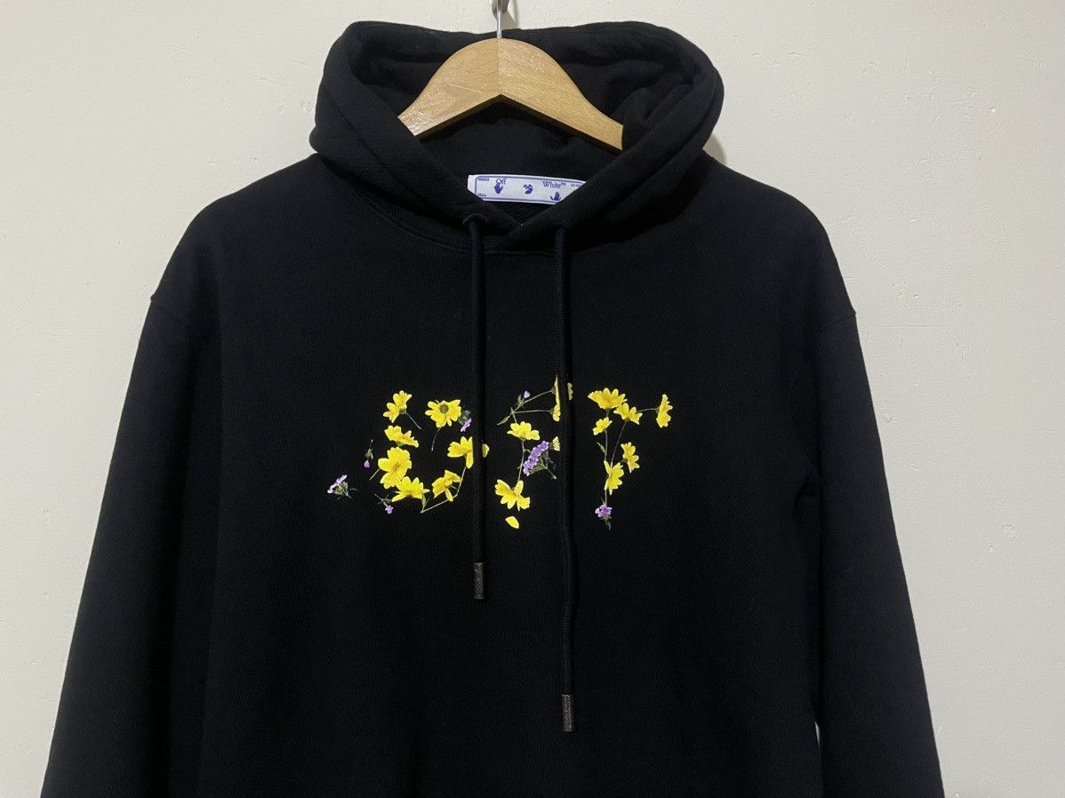 Off-White Off-White Cotton Floral Logo Hoodie Black Large Size L / US 10 / IT 46 - 6 Thumbnail