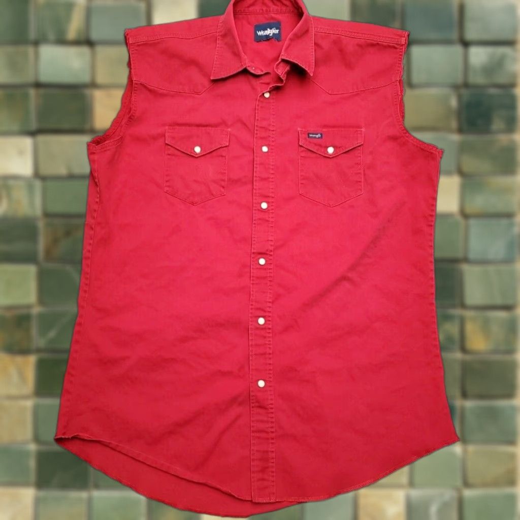 Wrangler VINTAGE Wrangler Shirt Mens XLT Red Brush Popper Pearl Snap Cut Sleeve Cowboy Western Outdoor Black Size US XL / EU 56 / 4 - 1 Thumbnail
