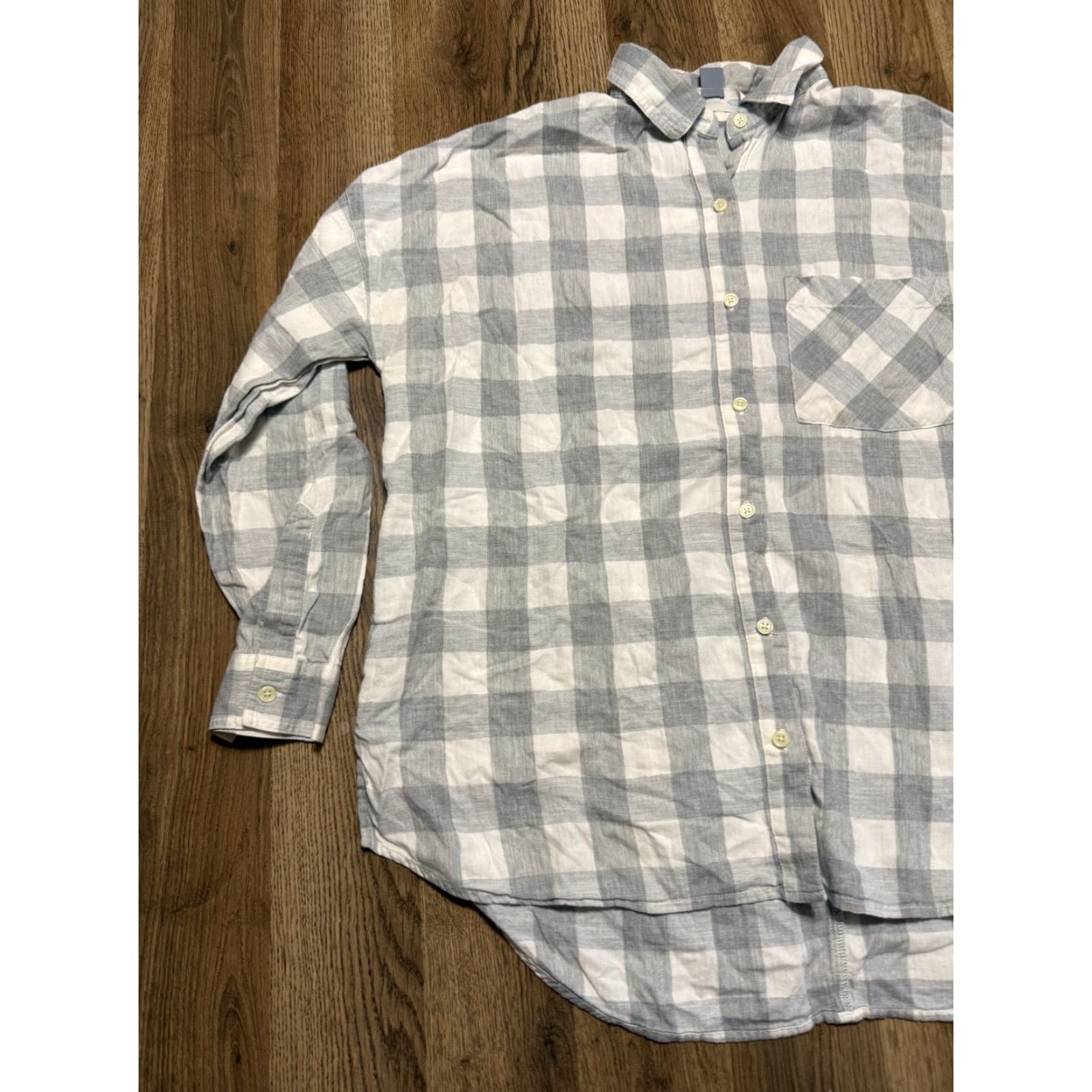 Old Navy Old Navy Shirt Women's XL Grey White Plaid Long Sleeve Button Up The Boyfriend Size XL / US 12-14 / IT 48-50 - 3 Thumbnail