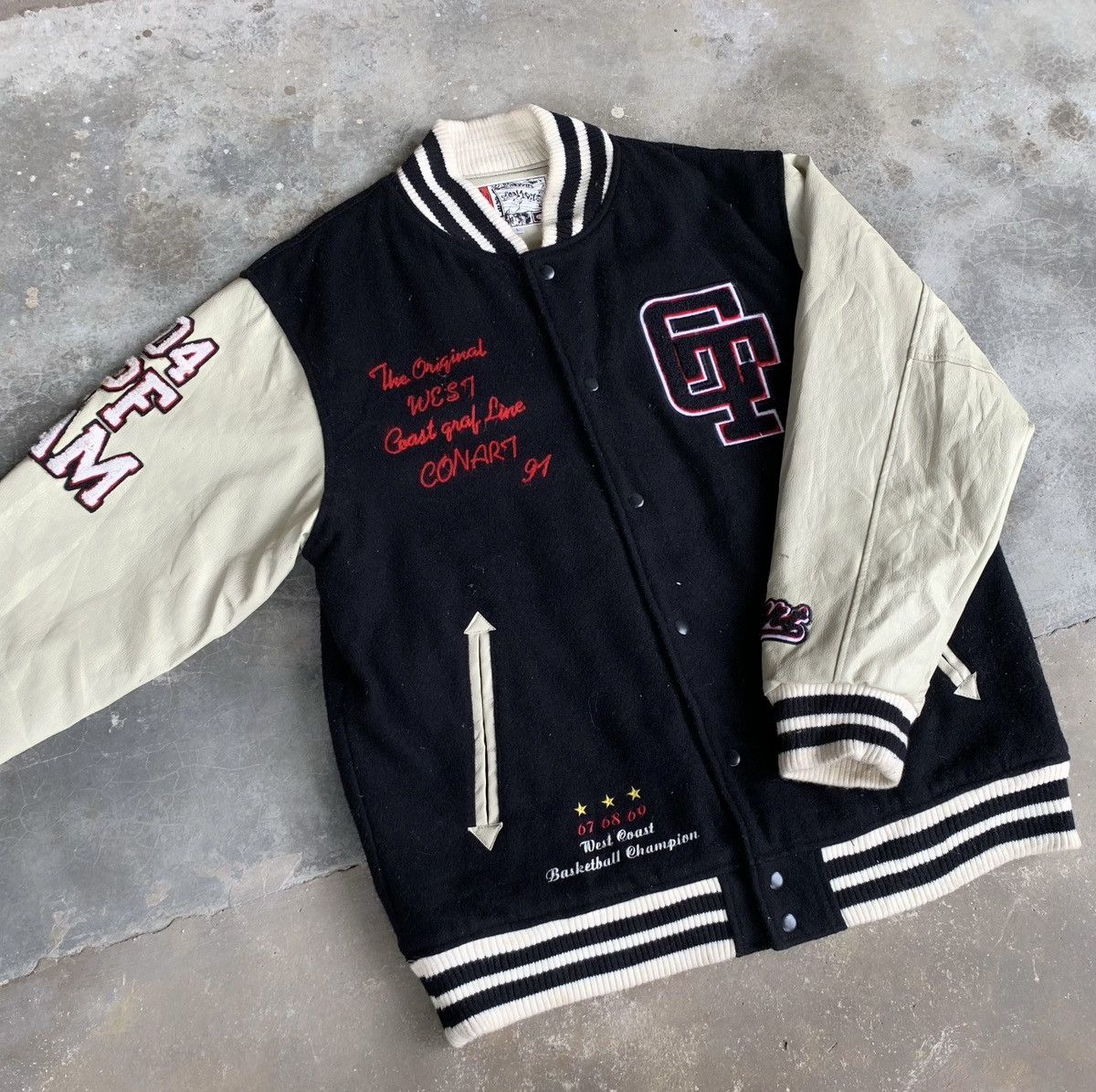 Other Conart 91 University Wool Leather Jacket Embroidered Logo Size US L / EU 52-54 / 3 - 3 Thumbnail