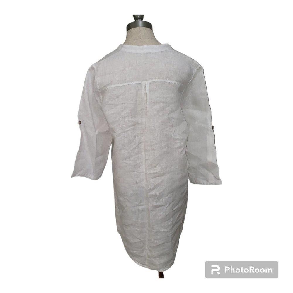 Designer CT732 Rose Marine White Linen Button Down Ladies Tunic M Size M / US 6-8 / IT 42-44 - 4 Thumbnail