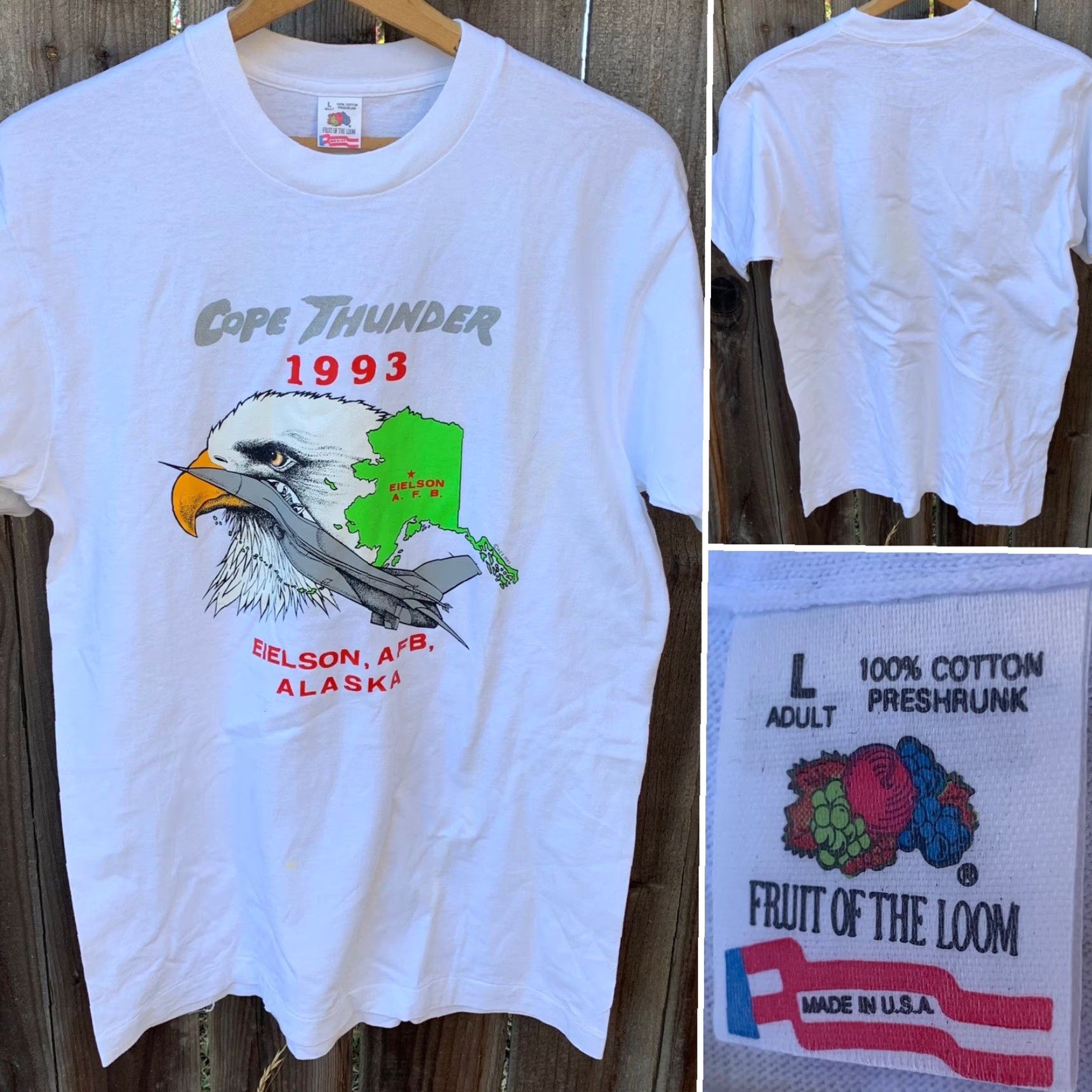 Fruit Of The Loom VINTAGE Cope Thunder 1993 Eielson AFB Alaska t shirt bald eagle air force size L Size US L / EU 52-54 / 3 - 2 Thumbnail