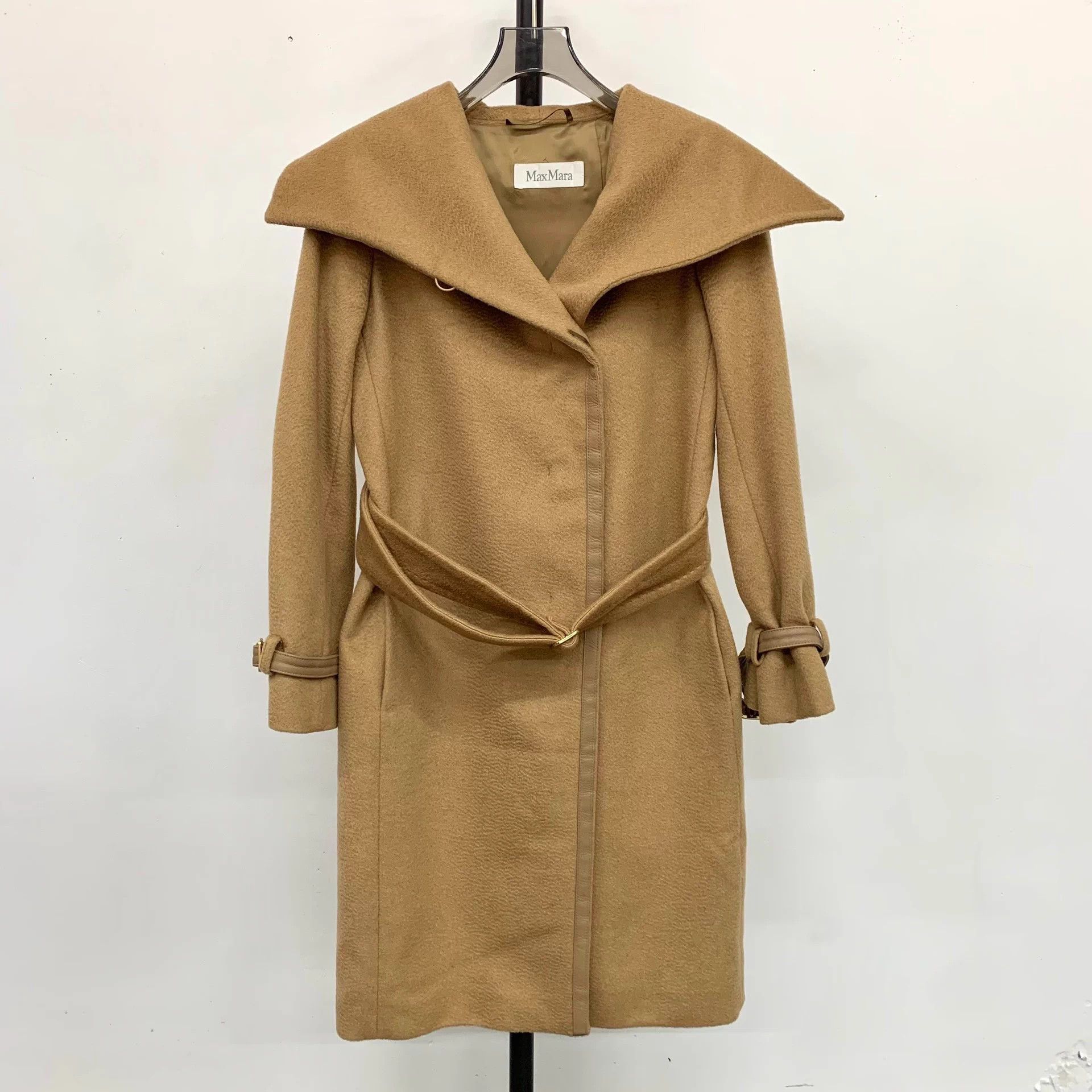 Max Mara MaxMara Main Line Camel Collar Tie Midi Coat 38 Size S / US 4 / IT 40 - 1 Thumbnail