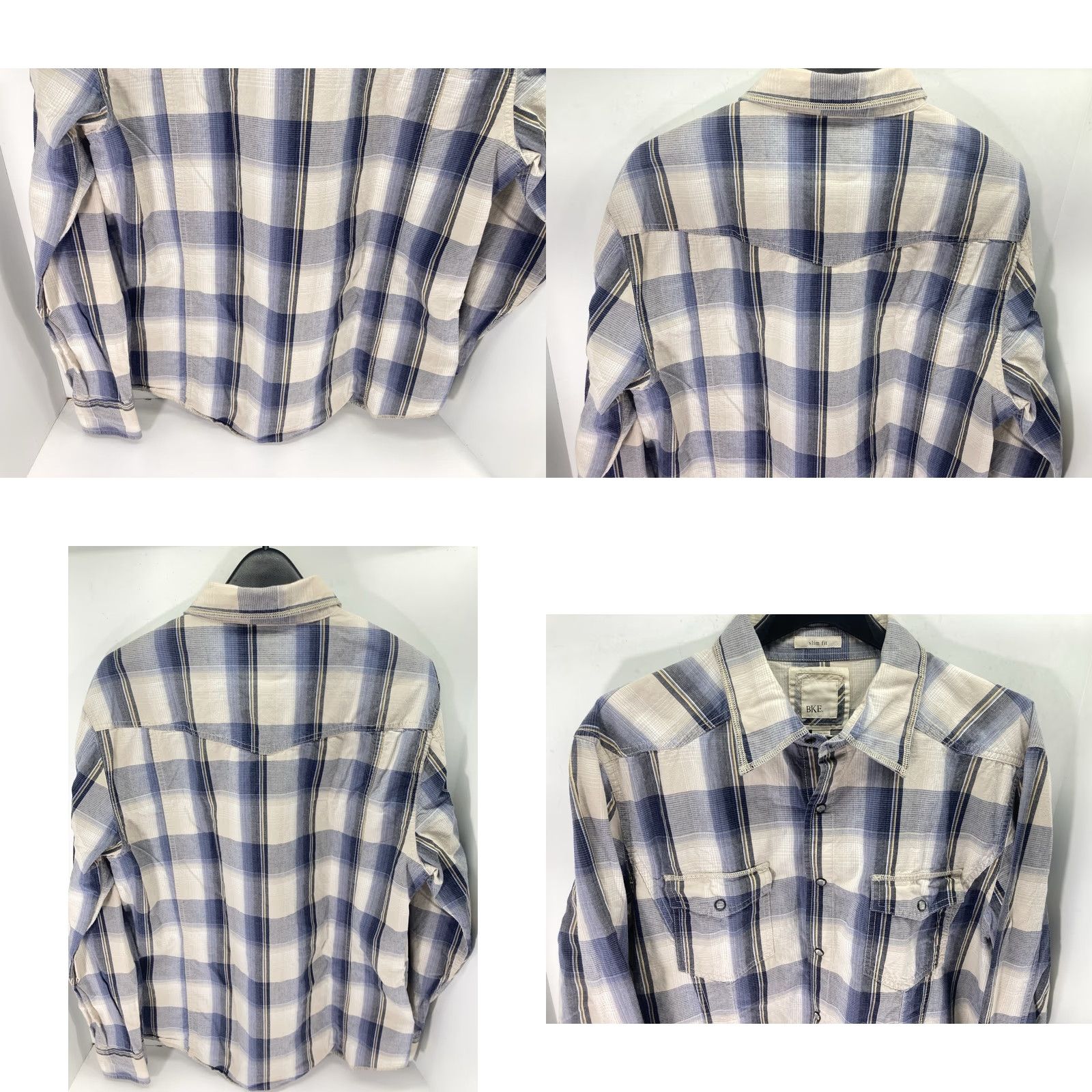 BKE VINTAGE BKE Buckle Pearl Snap Shirt Men XL Blue Plaid Long Sleeve Slim Fit Western Size US XL / EU 56 / 4 - 8 Thumbnail