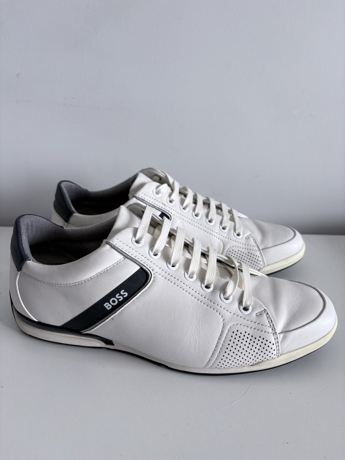 Hugo Boss Boss white leather casual sneakers elegant men's size 41 Size US 8.5 / EU 41-42 - 4 Thumbnail