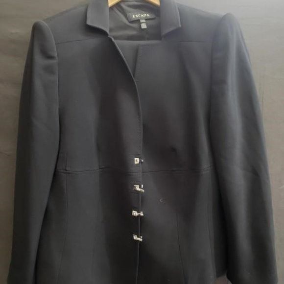 image of Escada Black Power Suit Career Set Jacket & Pants Size 46 Us, Women's