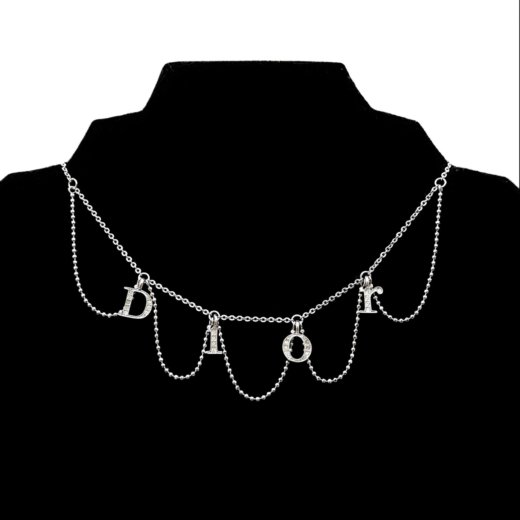 Dior Christian Dior D Ior Rhinestone Pendant Chain Necklace Silver Size ONE SIZE - 1 Thumbnail