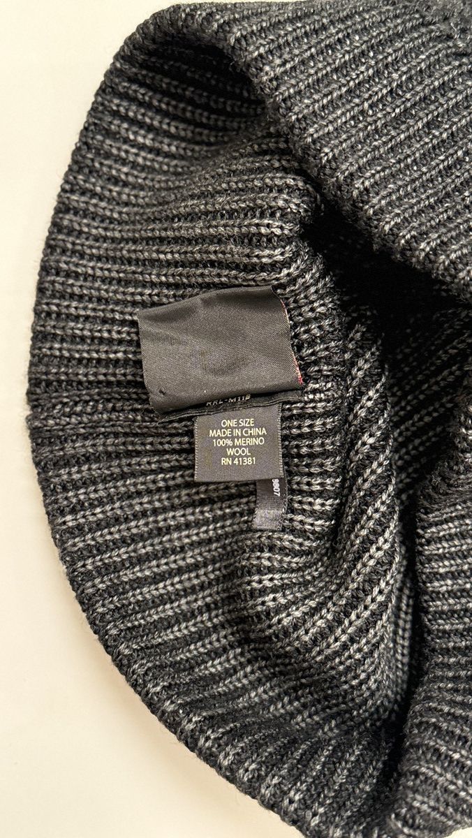 RRL Ralph Lauren Double RL Beanie 100% Merino Wool Black/Gray Size ONE SIZE - 5 Thumbnail