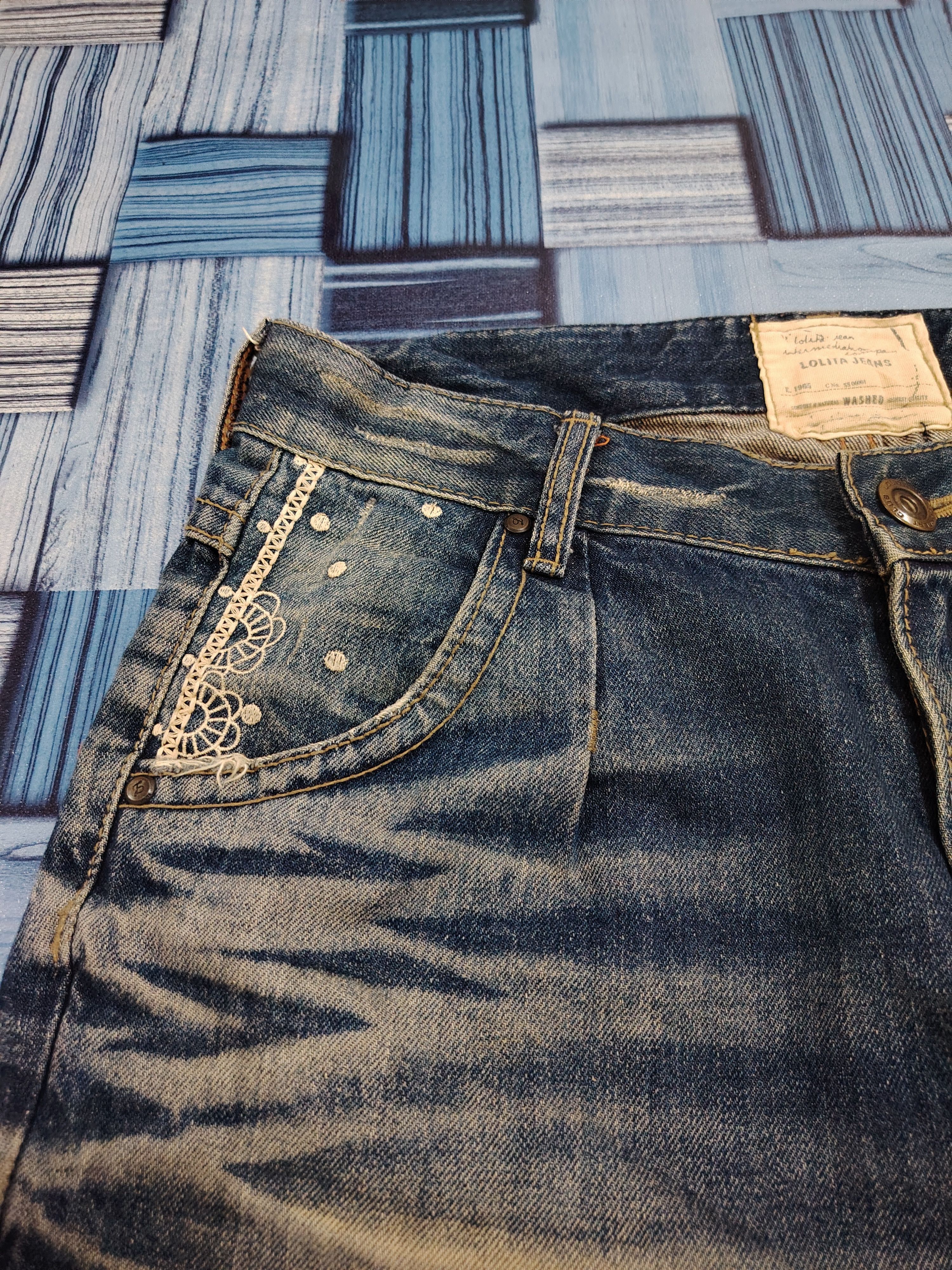If Six Was Nine Rare!!! Lolita denim distressed flared short jeans Size 31" - 3 Thumbnail